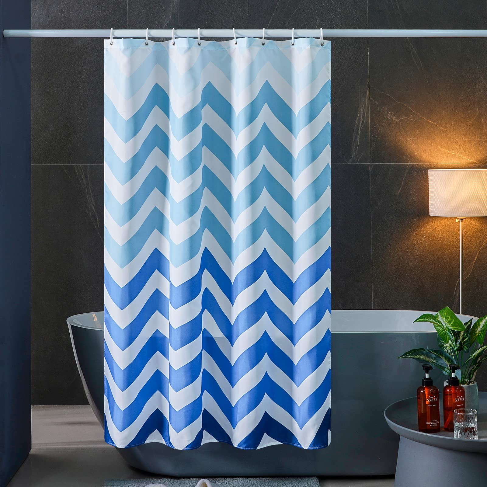 Furlinic Chevron Blue Shower Curtain – Waterproof Polyester, 78x78"