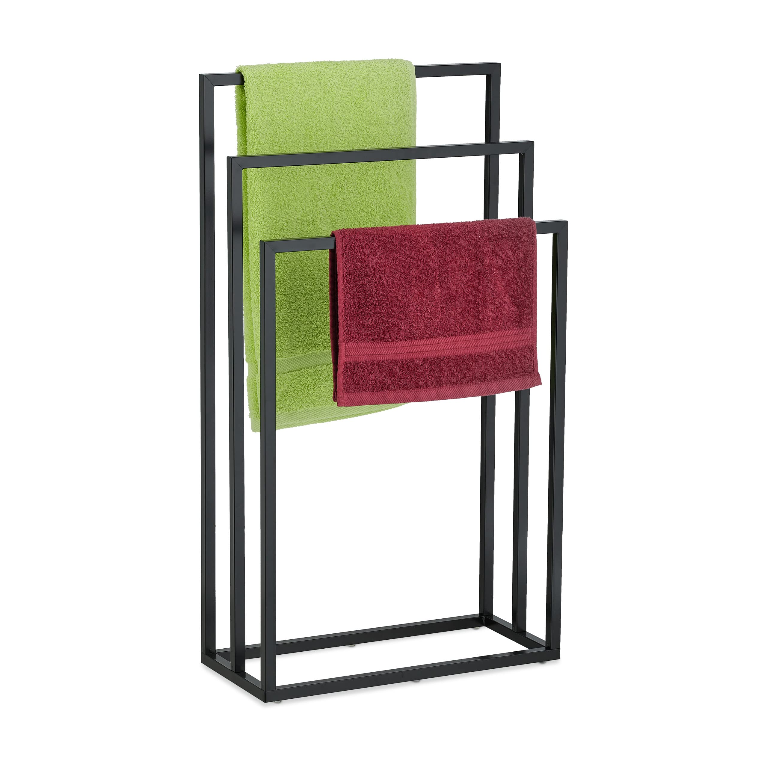 Relaxdays Standing Towel Rack – 3-Tier Steel Bathroom Holder, Black