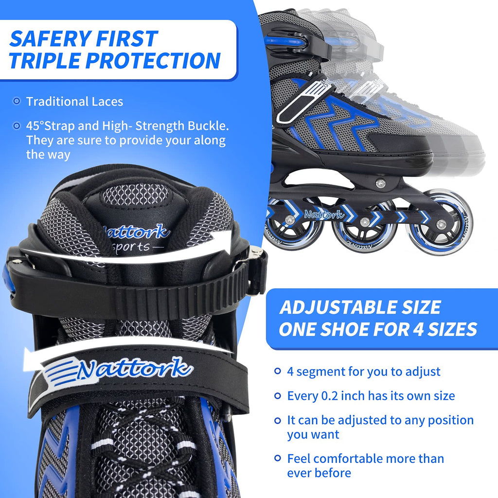 Nattork Adjustable Inline Skates | Adult & Teen Outdoor Roller Blades