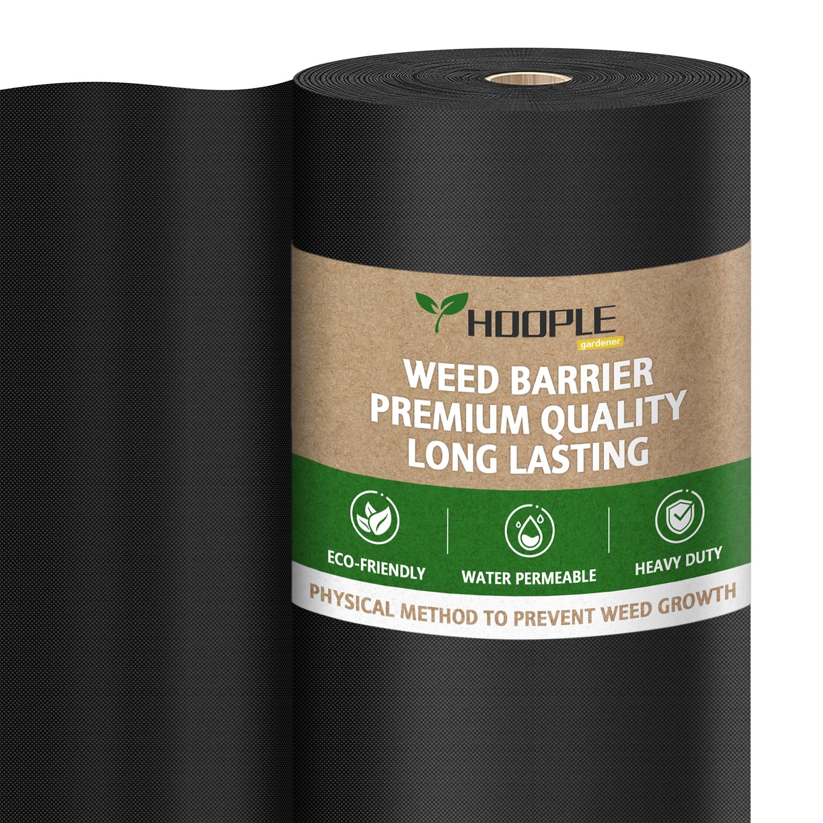 HOOPLE Premium Landscape Fabric - Heavy Duty Weed Barrier, 32" x 180' Black