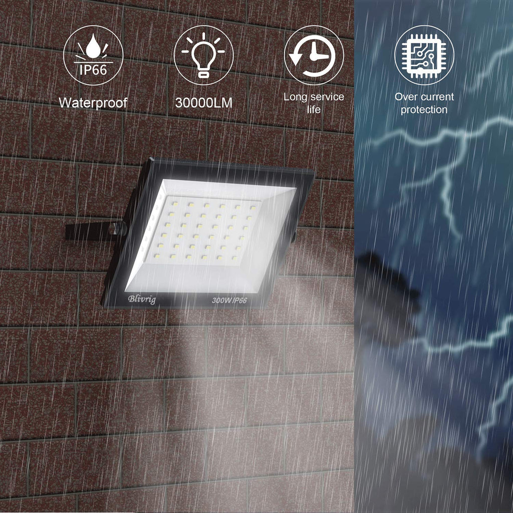 Blivrig 300W LED Floodlight – 30000LM IP66 Waterproof Outdoor Spotlight
