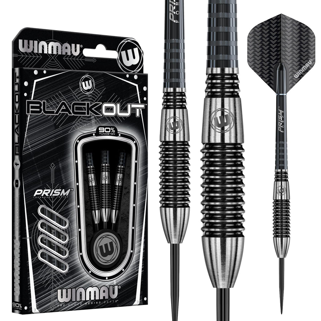 Winmau Blackout 26g Tungsten Darts Set | Steel Tip with Prism Shafts