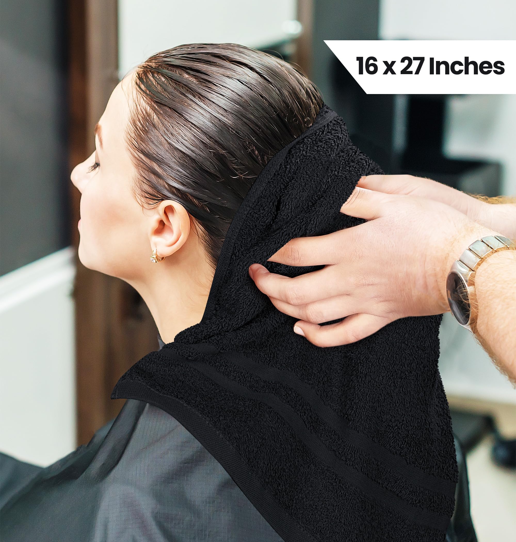 Utopia Towels Bleach Proof Cotton Salon Towels - 12 Pack Black (16x27")