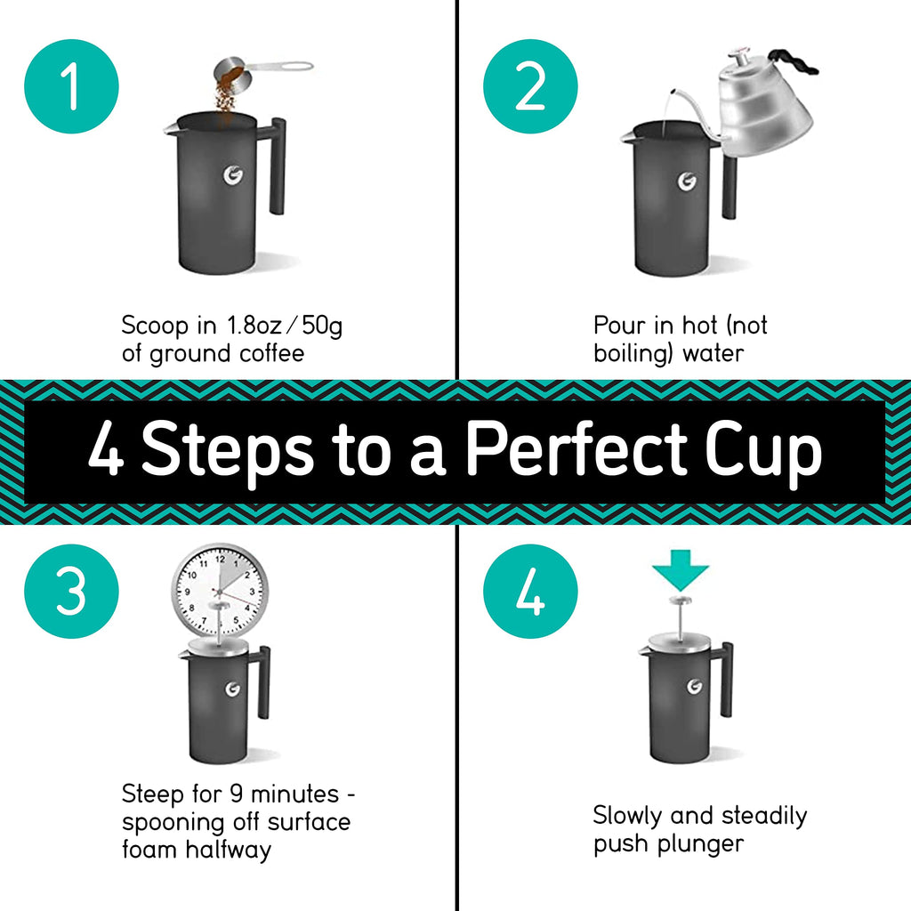 Coffee Gator 1L French Press - Insulated Double-Wall Stainless Steel Maker