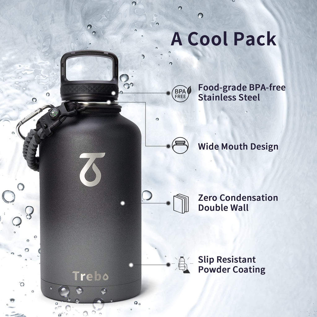 Trebo 2L Insulated Stainless Steel Water Bottle with Paracord Handle