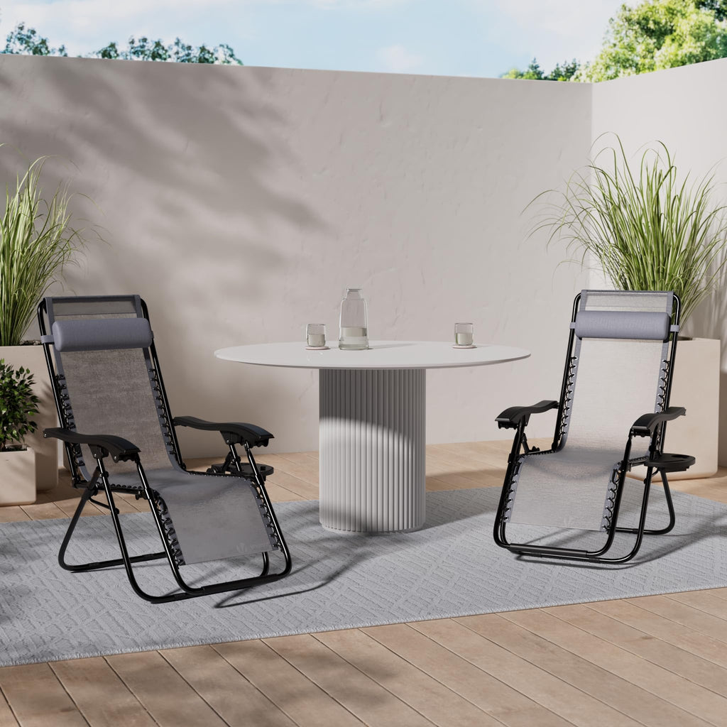 VOUNOT Set of 2 Zero Gravity Sun Loungers - Grey Textoline Garden Chairs