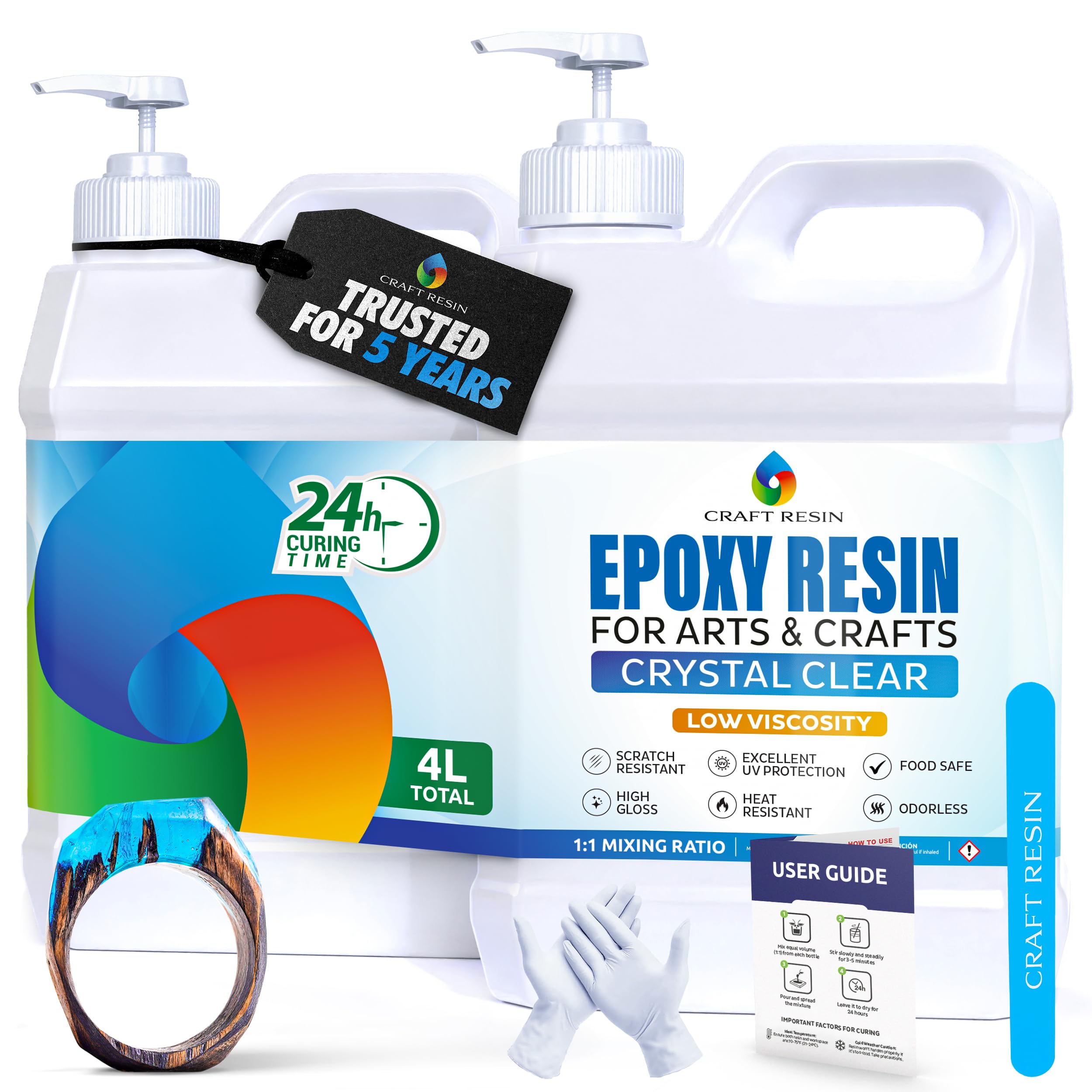 Craft Resin 4L Crystal Clear Epoxy Resin Kit – Food Safe & UV Resistant