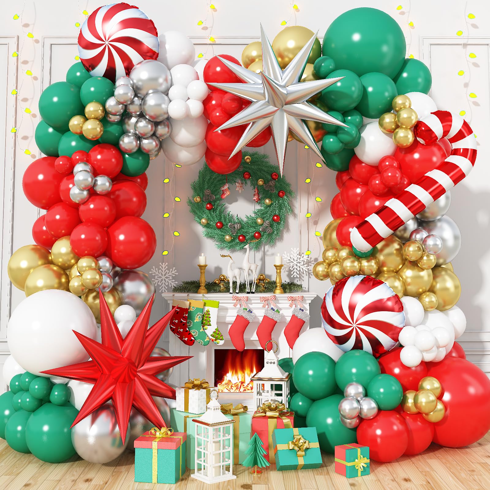 HILAVO Christmas Balloon Garland Arch Kit | 152PCS Red Green Gold Foil