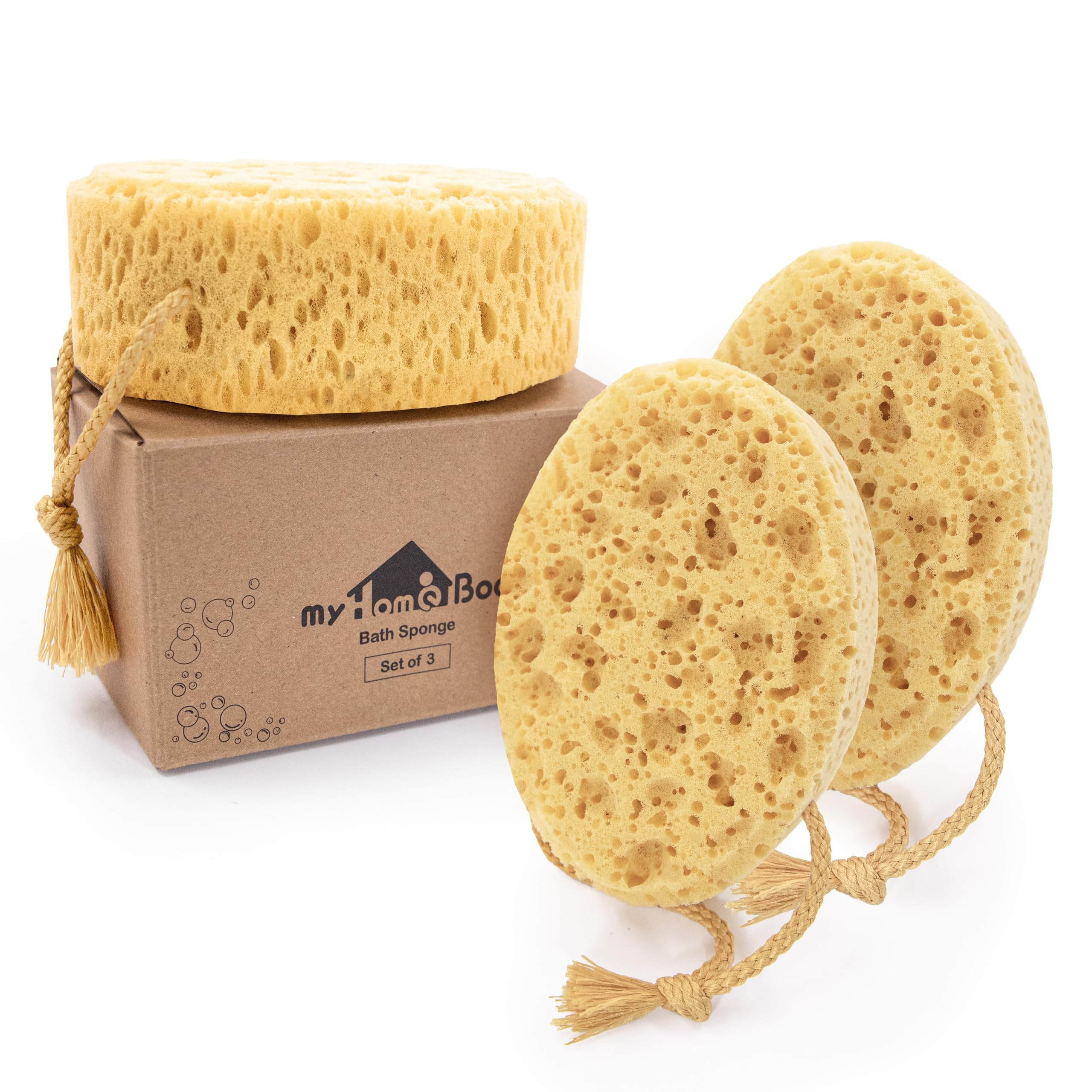 myHomeBody Foam Bath Sponge | Large Oval Body Loofah for Shower | 3 Pack