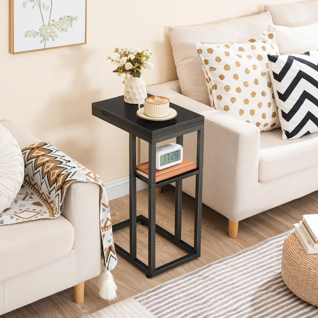 HOOBRO C Shaped Side Table, Foldable Sofa Side Table, Bedside Snack Tables, Laptop Holder Table for Sofa, Small Spaces, Small Coffee Tables - image 3