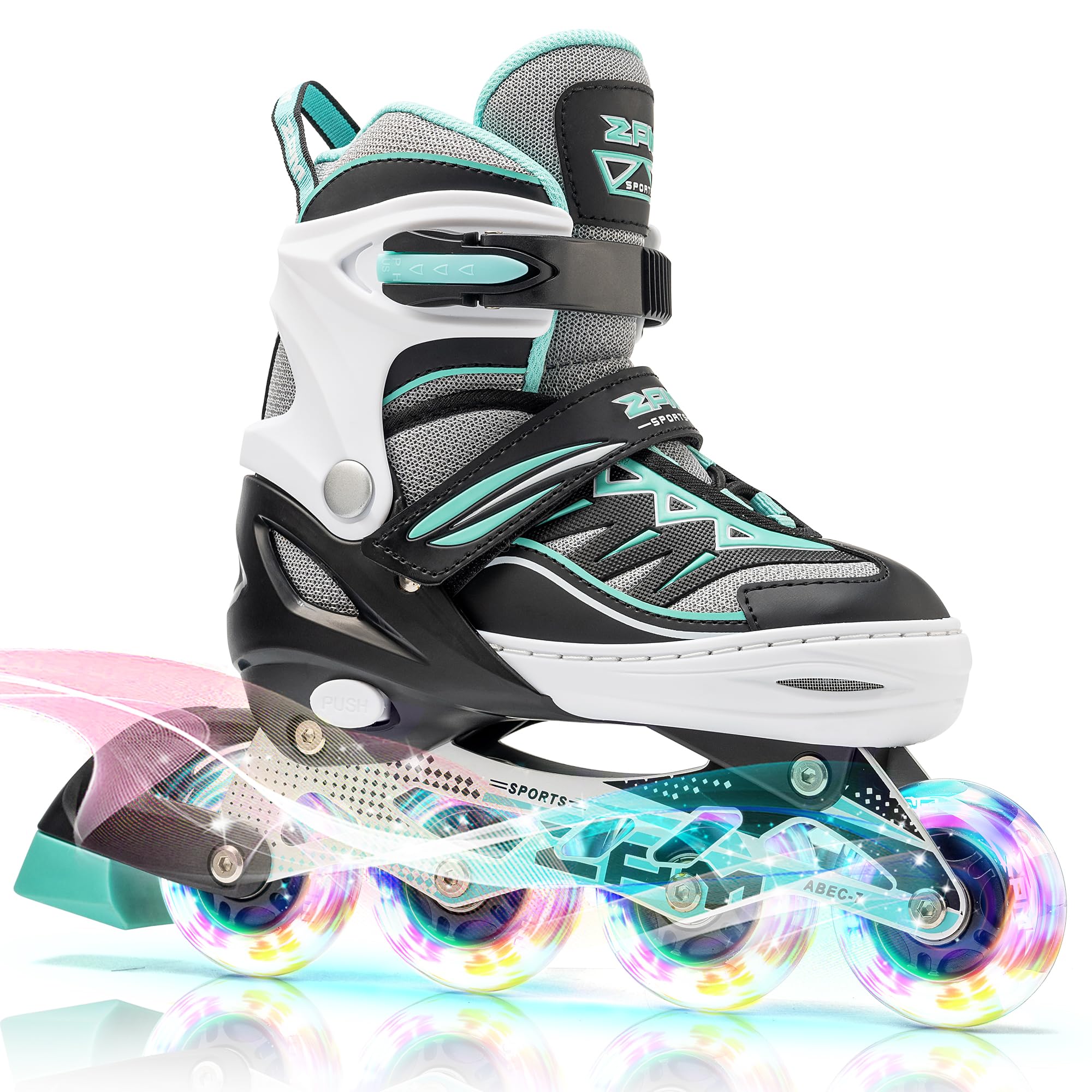 2pm Sports Light up Inline Skates - Adjustable Beginner Skates, Mint