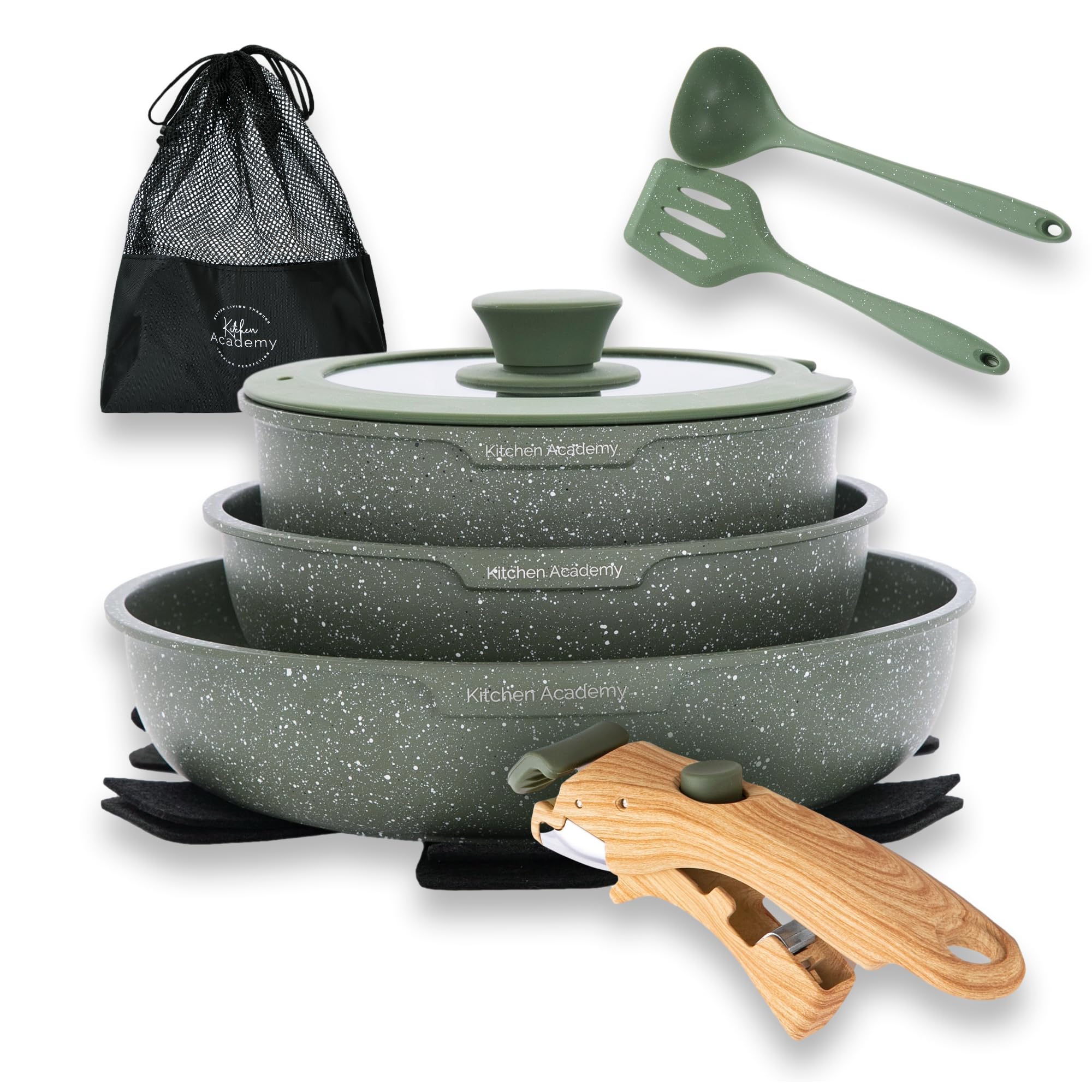 Kitchen Academy 10-Piece Non-Stick Cookware Set | Stackable Induction Pans
