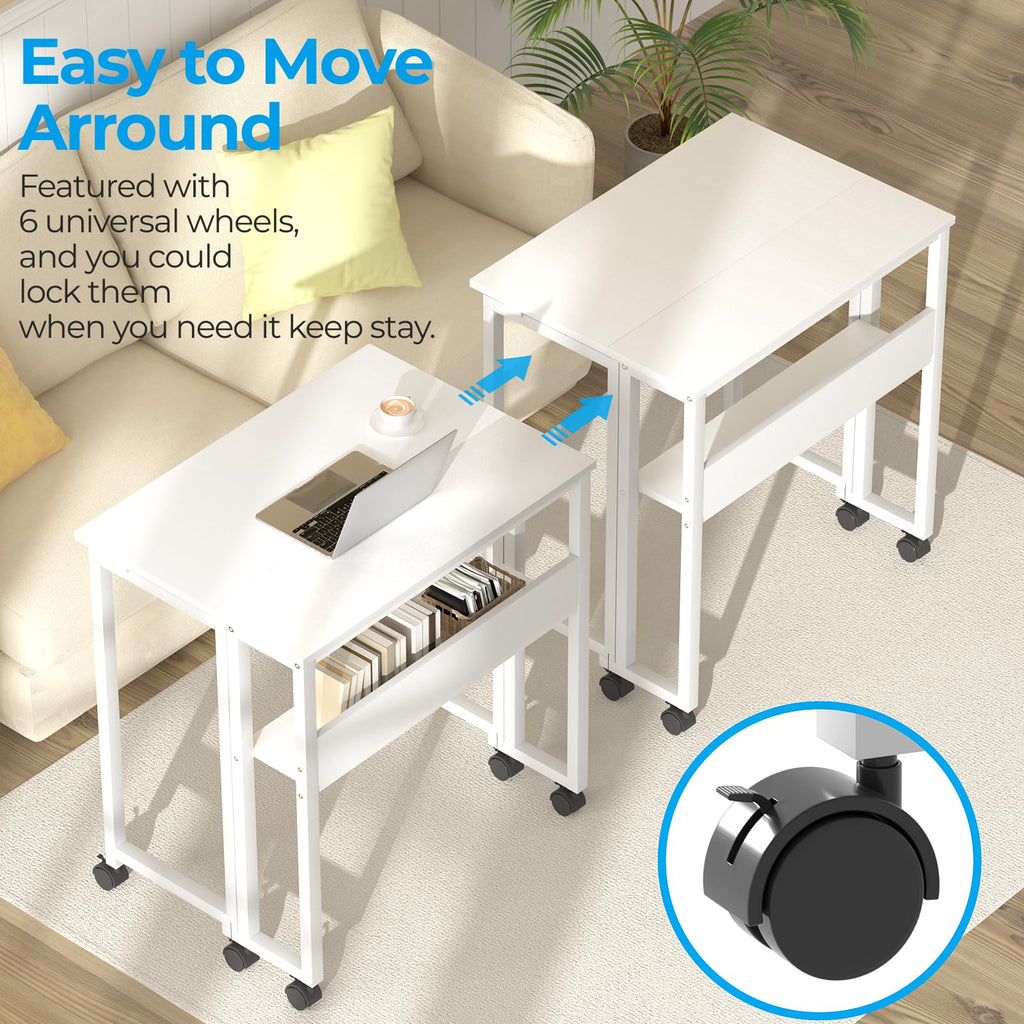 GreenForest Small Folding Computer Desk with Storage Shelf and Wheels