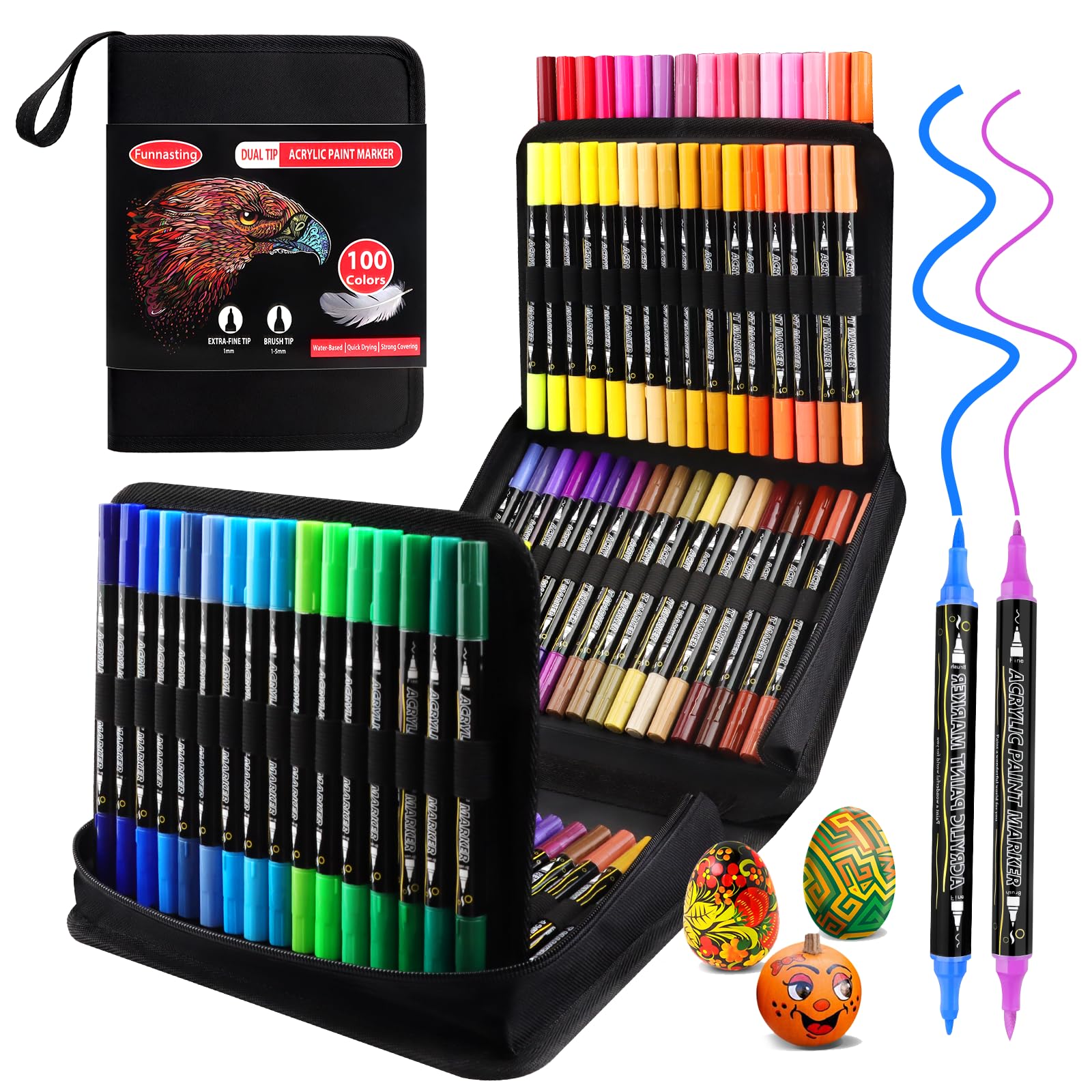 Funnasting 100 Color Dual Tip Acrylic Paint Pens for Rock Painting