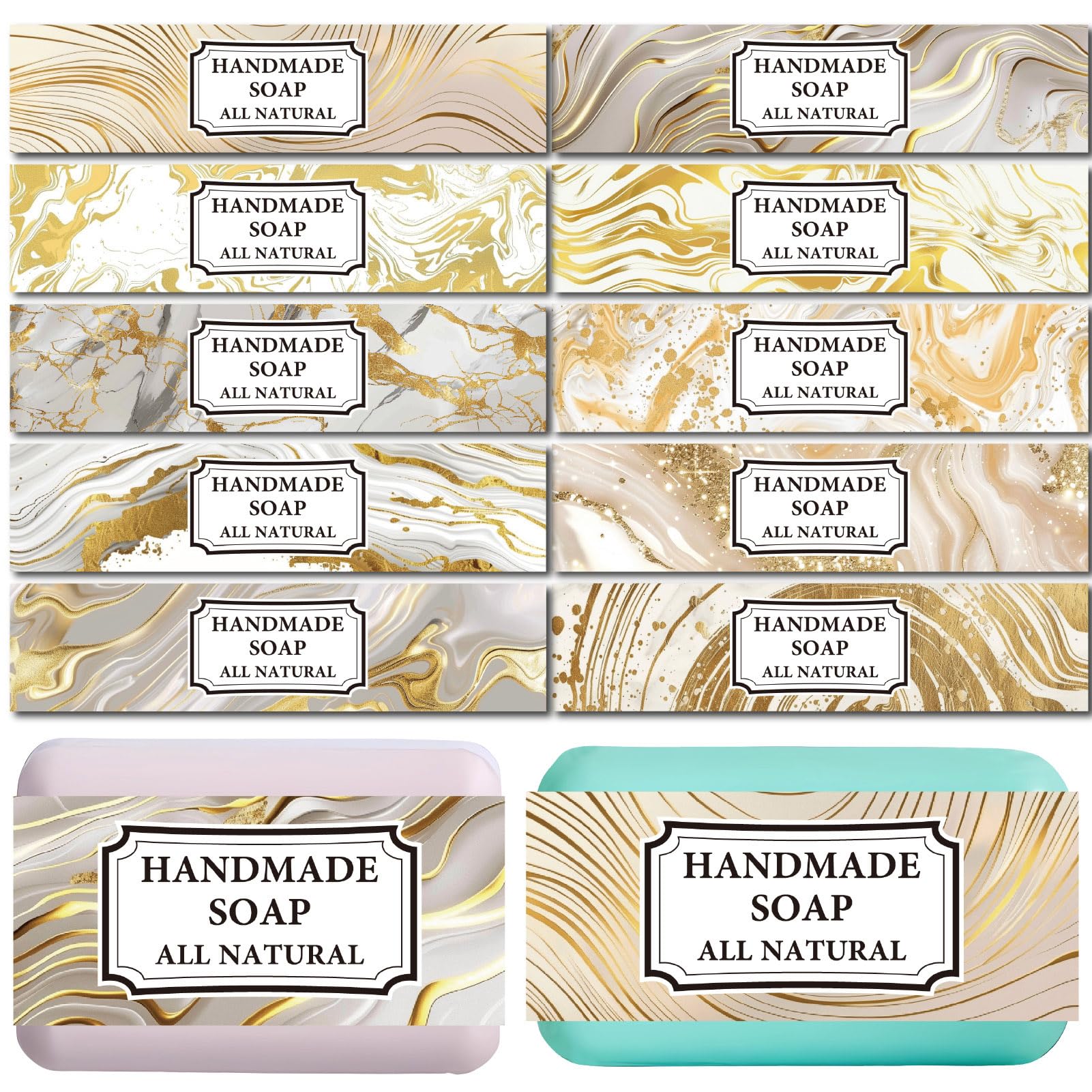 CREATCABIN Gold Marbling Soap Wrappers | 100 Pcs Handmade Soap Labels