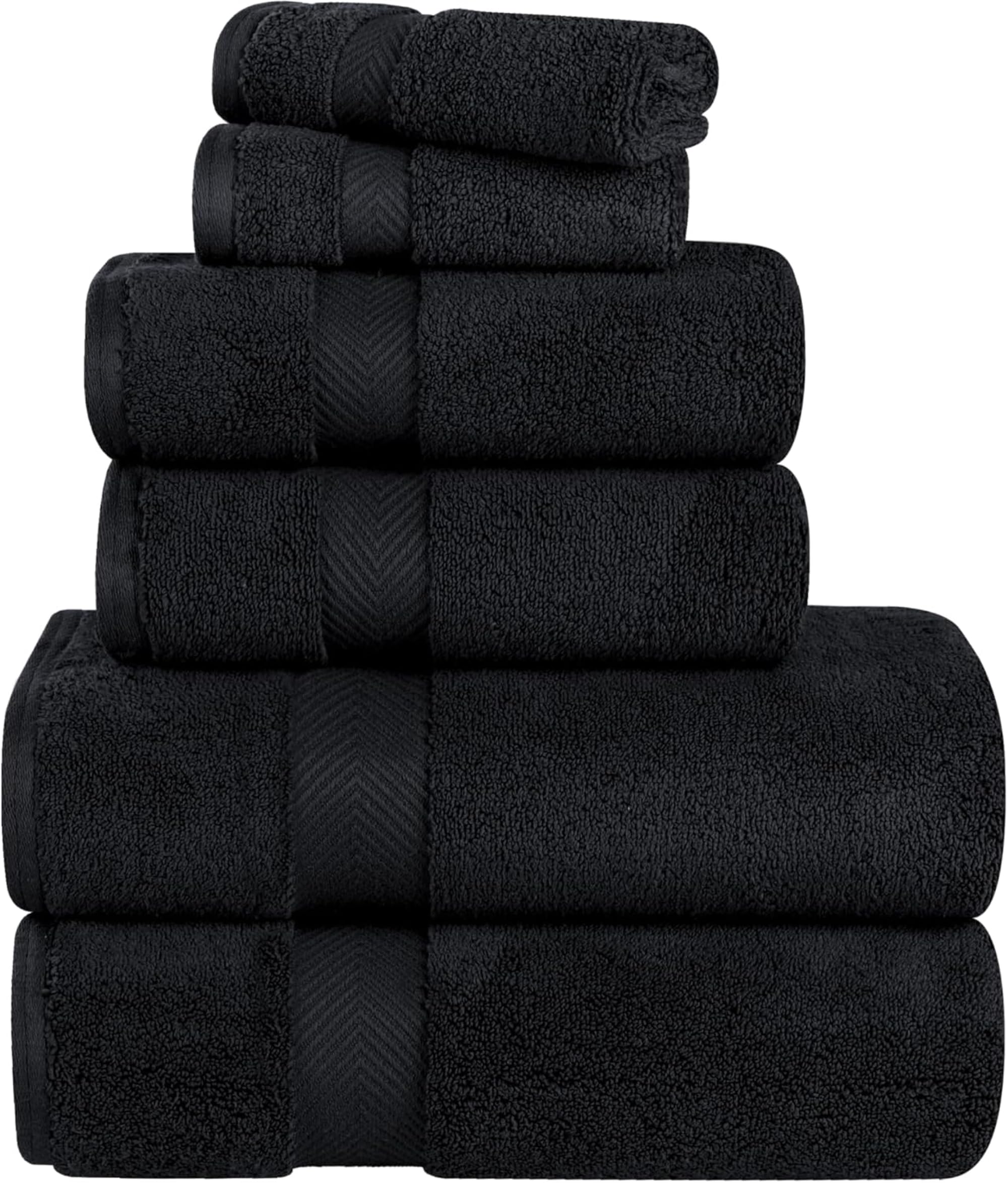 6-Piece Zero Twist 100% Cotton Bath Towel Set - Black