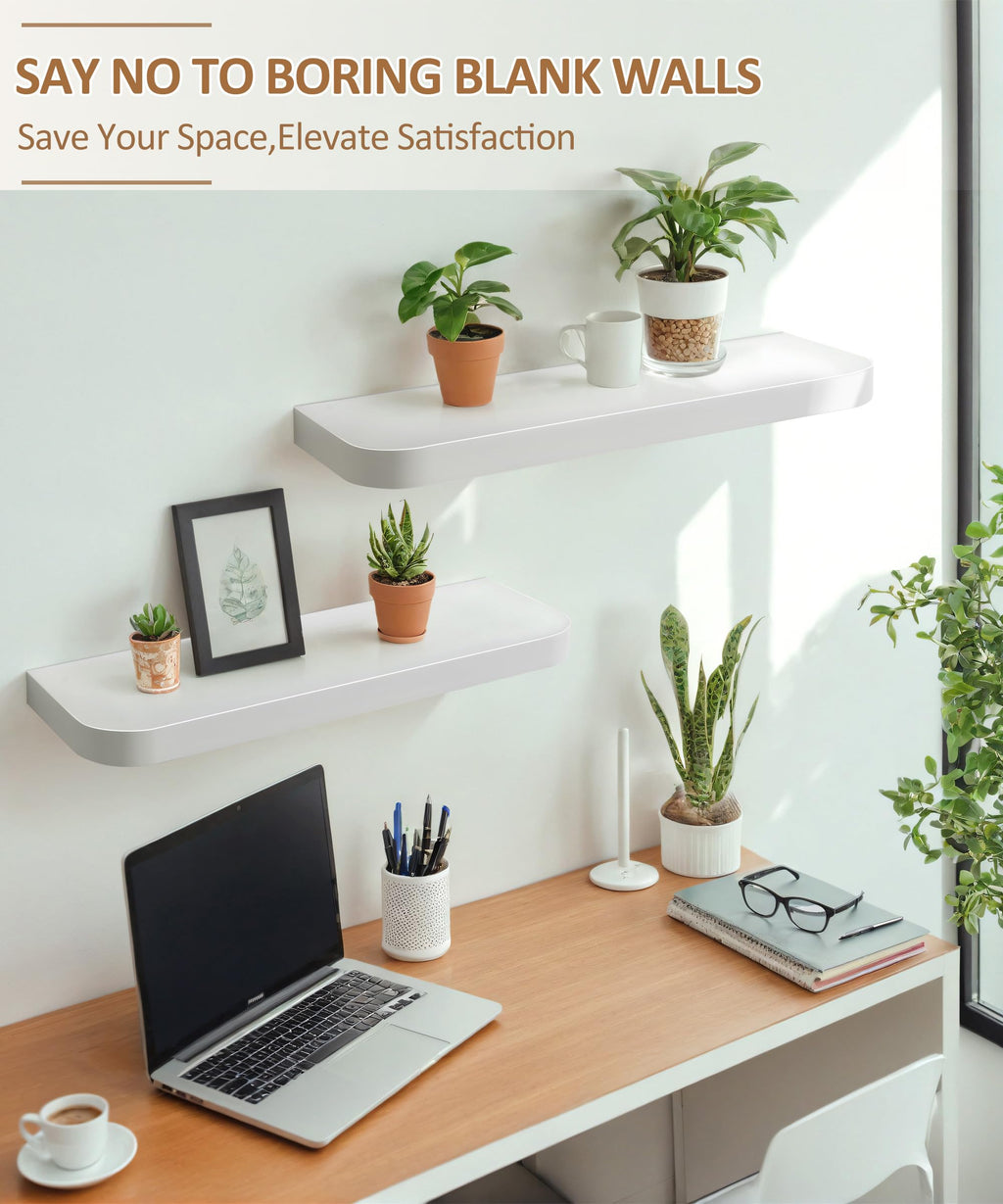 Gronda White Floating Shelves - Set of 2 Modern Curved Wall Mounted Shelves