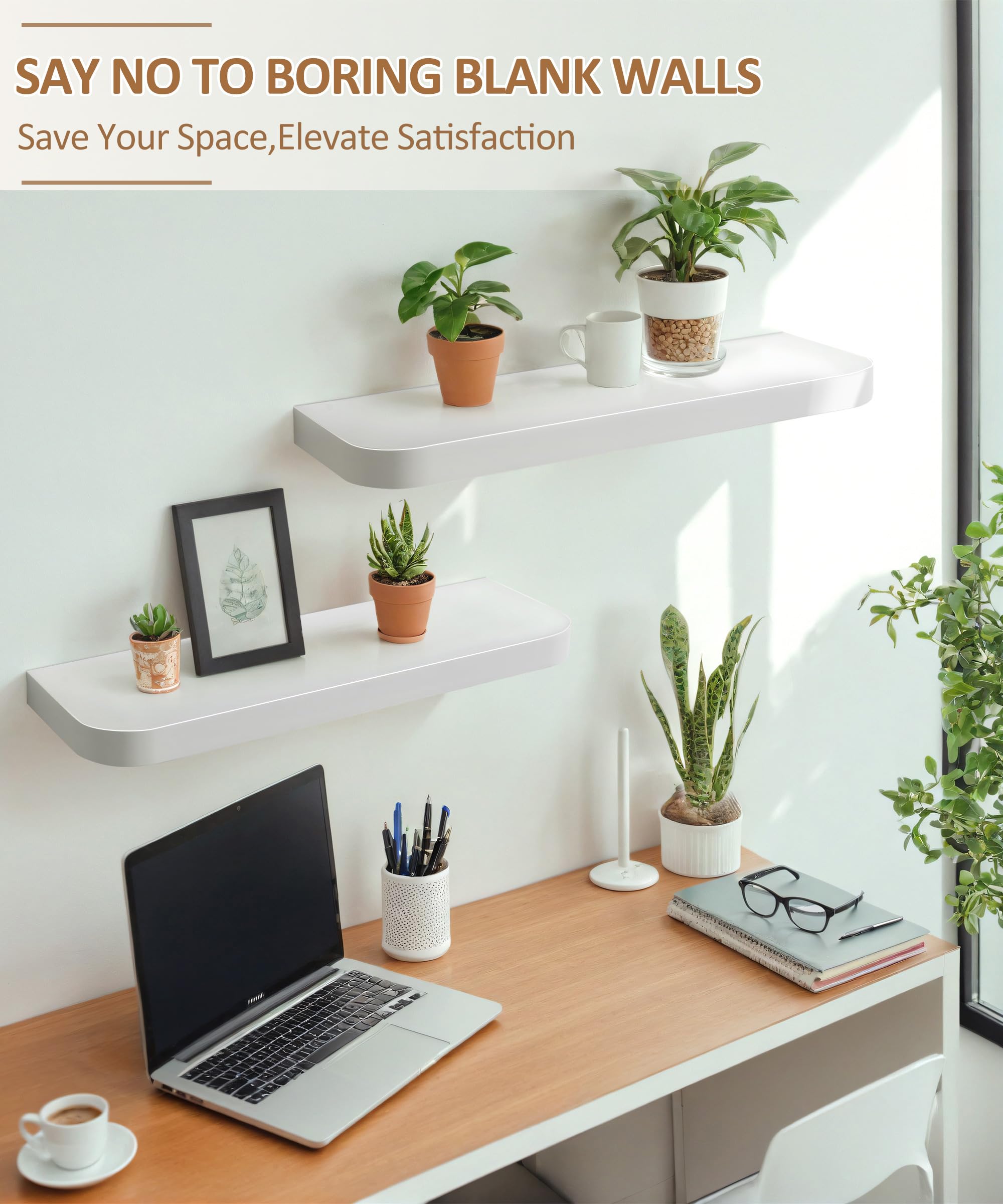 Gronda White Floating Shelves - Set of 2 Modern Curved Wall Mounted Shelves