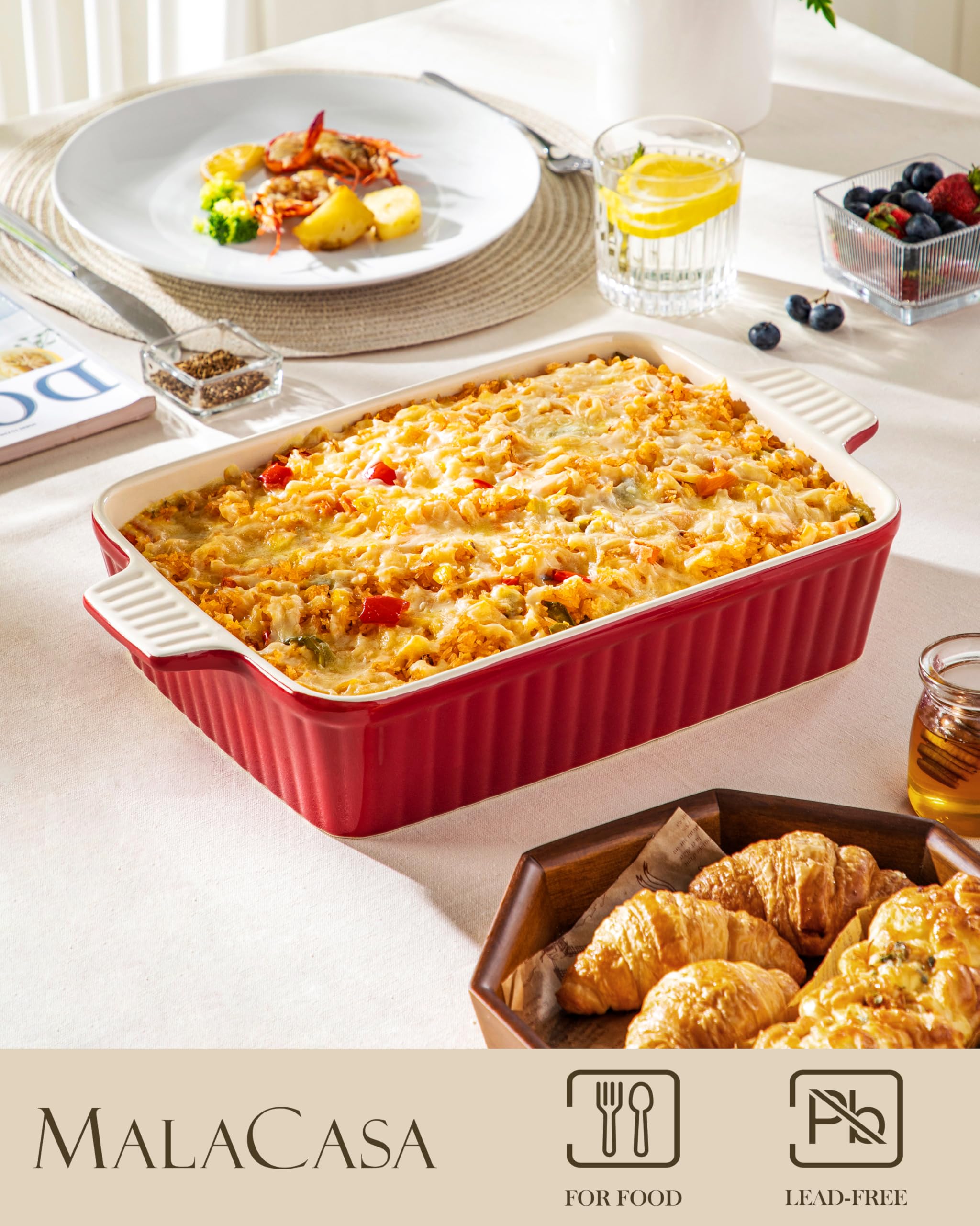 MALACASA 4.4 QT Ceramic Casserole Dish – 9x13 Rectangular Lasagna Pan