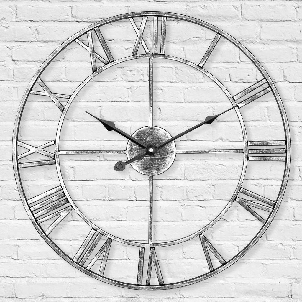 LENAUQ Silent Metal Wall Clock – 47cm Vintage Roman Numeral Skeleton Clock