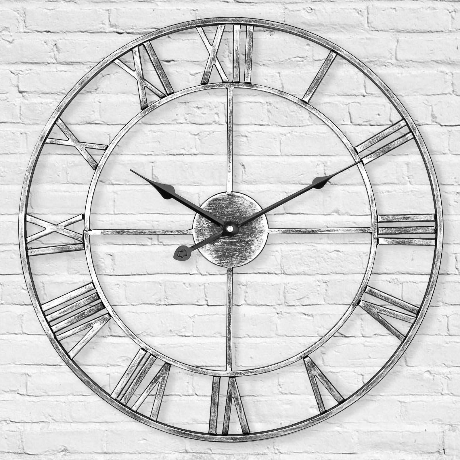 LENAUQ Silent Metal Wall Clock – 47cm Vintage Roman Numeral Skeleton Clock