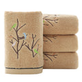 Pidada Hand Towels Set of 4 Embroidered Bird Tree Pattern 100% Cotton Absorbent Soft Decorative Towel for Bathroom 35 x 75 cm Brown - image 1