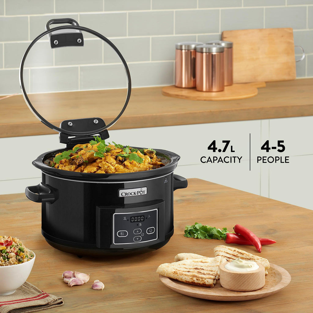 Crock-Pot Digital Slow Cooker | 4.7L Hinged Lid Programmable Timer – Black