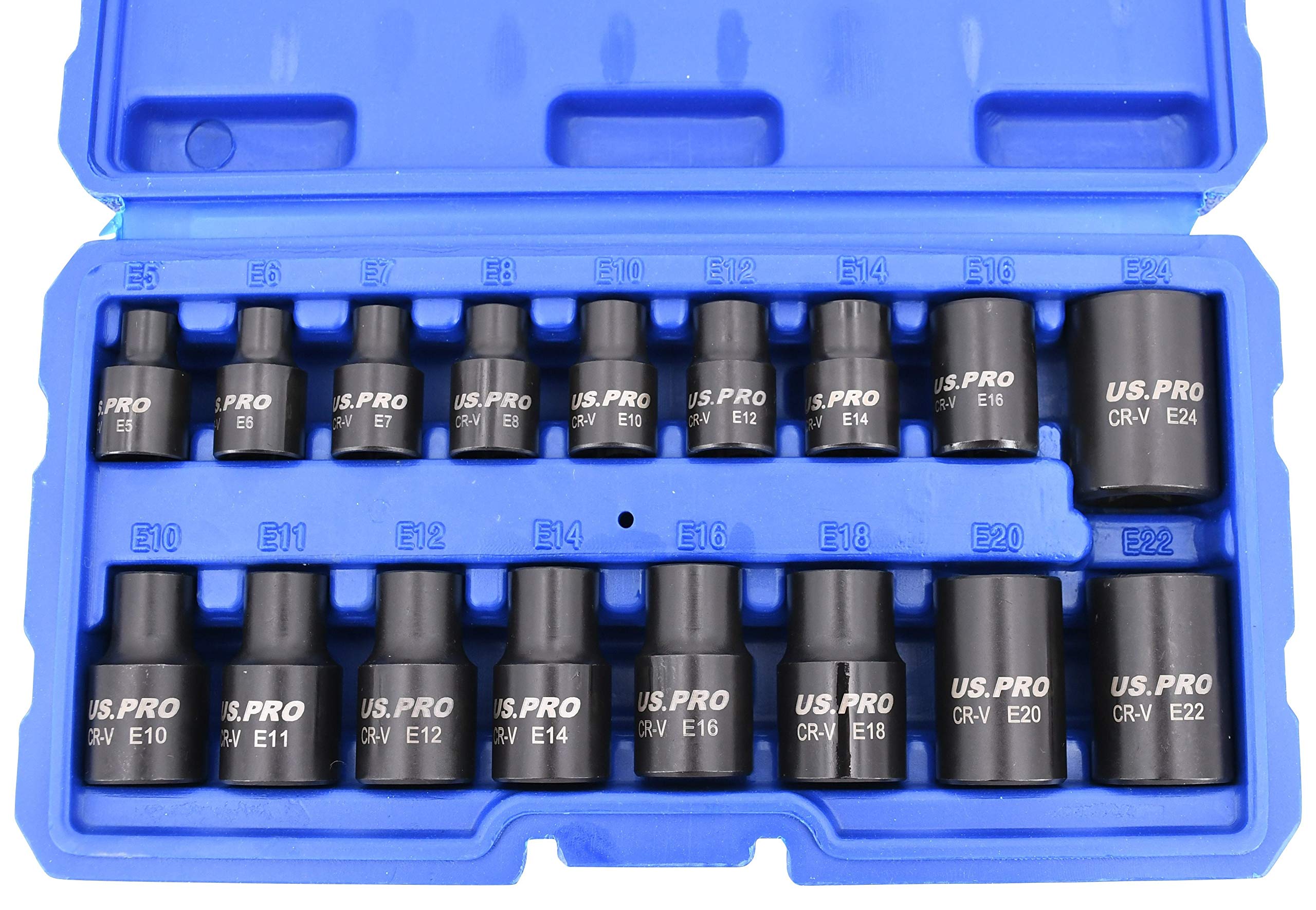 US Pro 17pc Impact E Torx Star Socket Set | 3/8" & 1/2" Drive CR-V