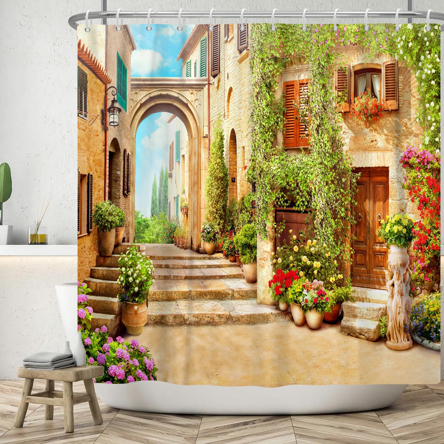 Jolof Store Garden Flower Shower Curtain | Waterproof Polyester | 180x200cm
