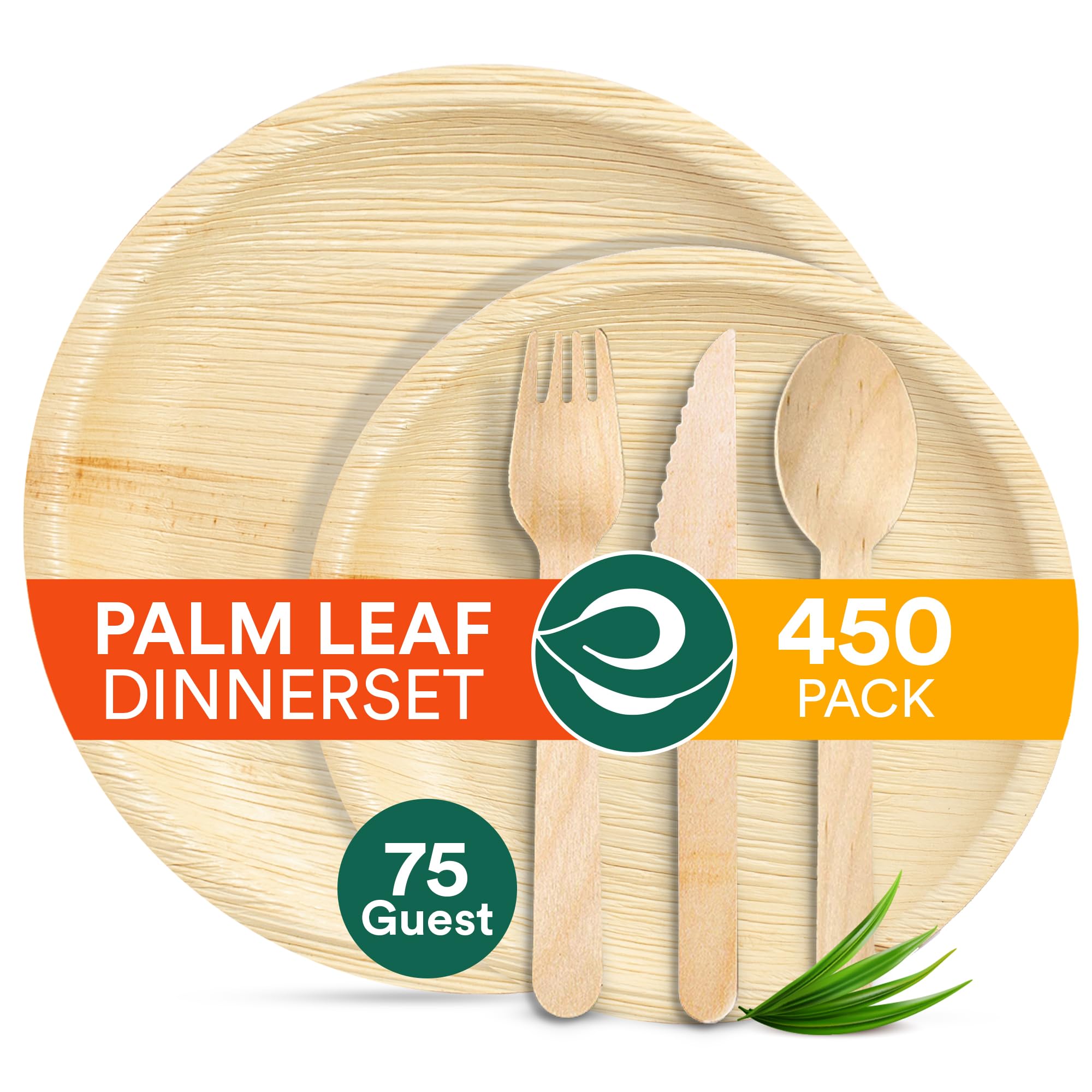 ECO SOUL Compostable Palm Leaf Dinnerware Set - 450 Piece Set for 75 Guests