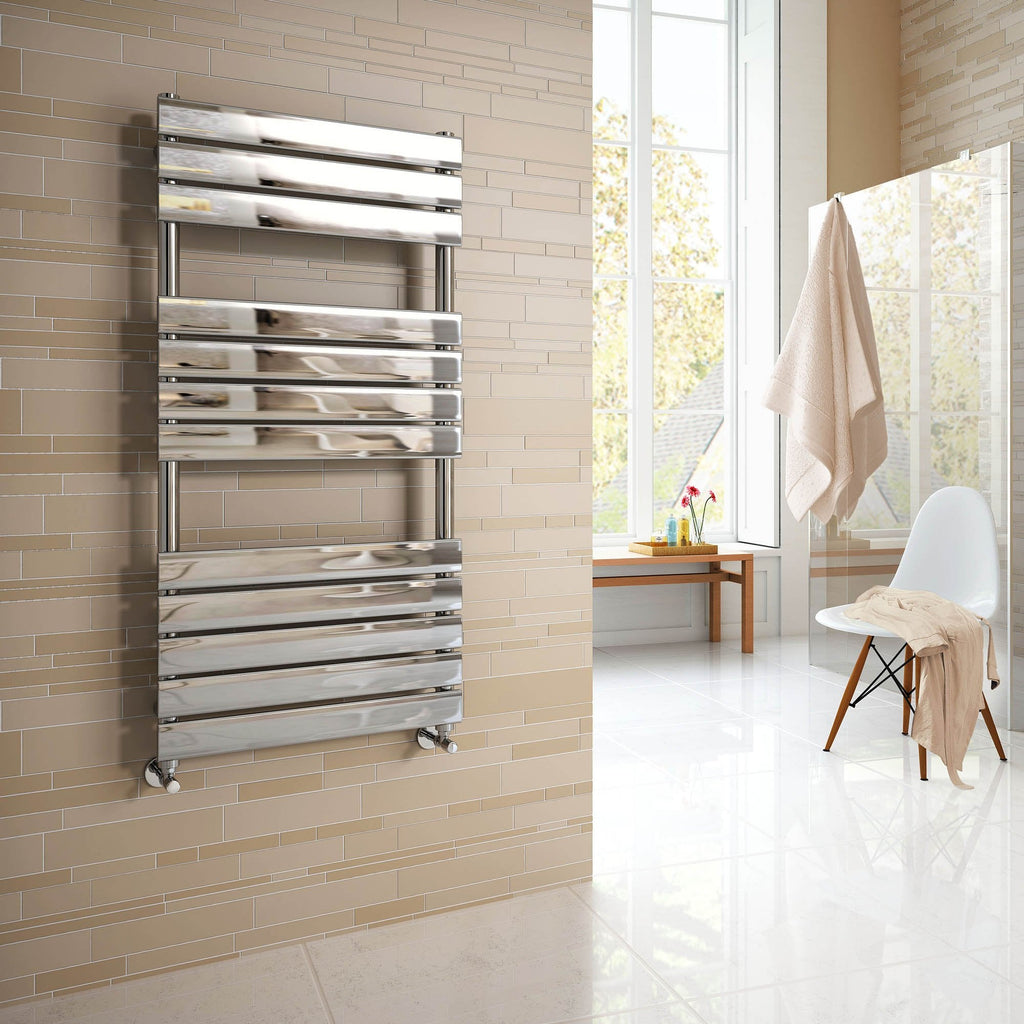 iBathUK Zerith Wall Mounted Flat Panel Heated Towel Rail, 12 Column Slim Flat Steel Hydronic Central Heating High Thermal Output Designer Bathroom