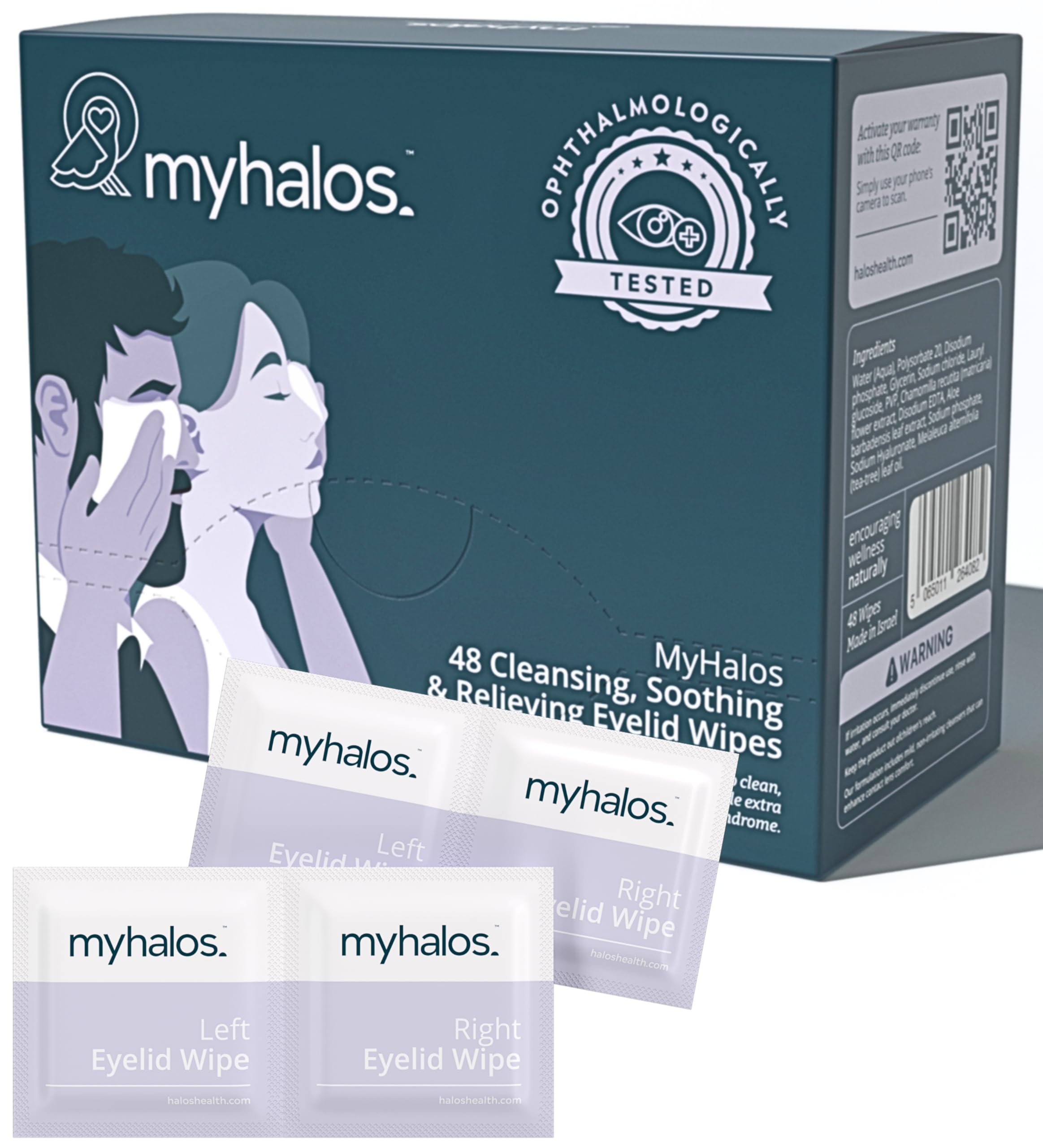MyHalos Tea Tree Eye Wipes for Blepharitis & Dry Eyes - 48 Count