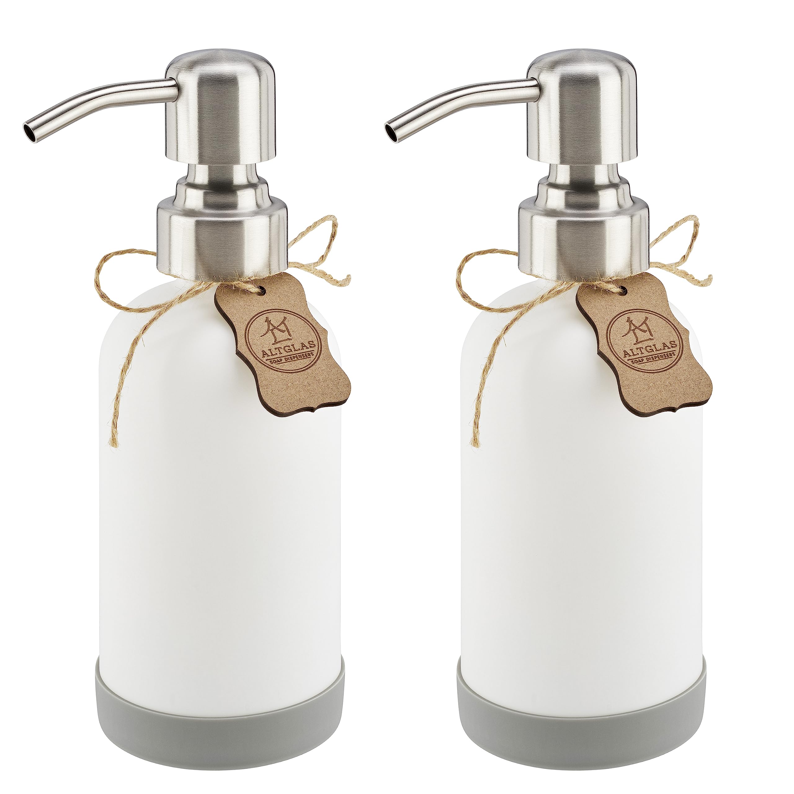 ALTGLAS Glass Soap Dispenser Set – 250ml White Bottle with Steel Pump