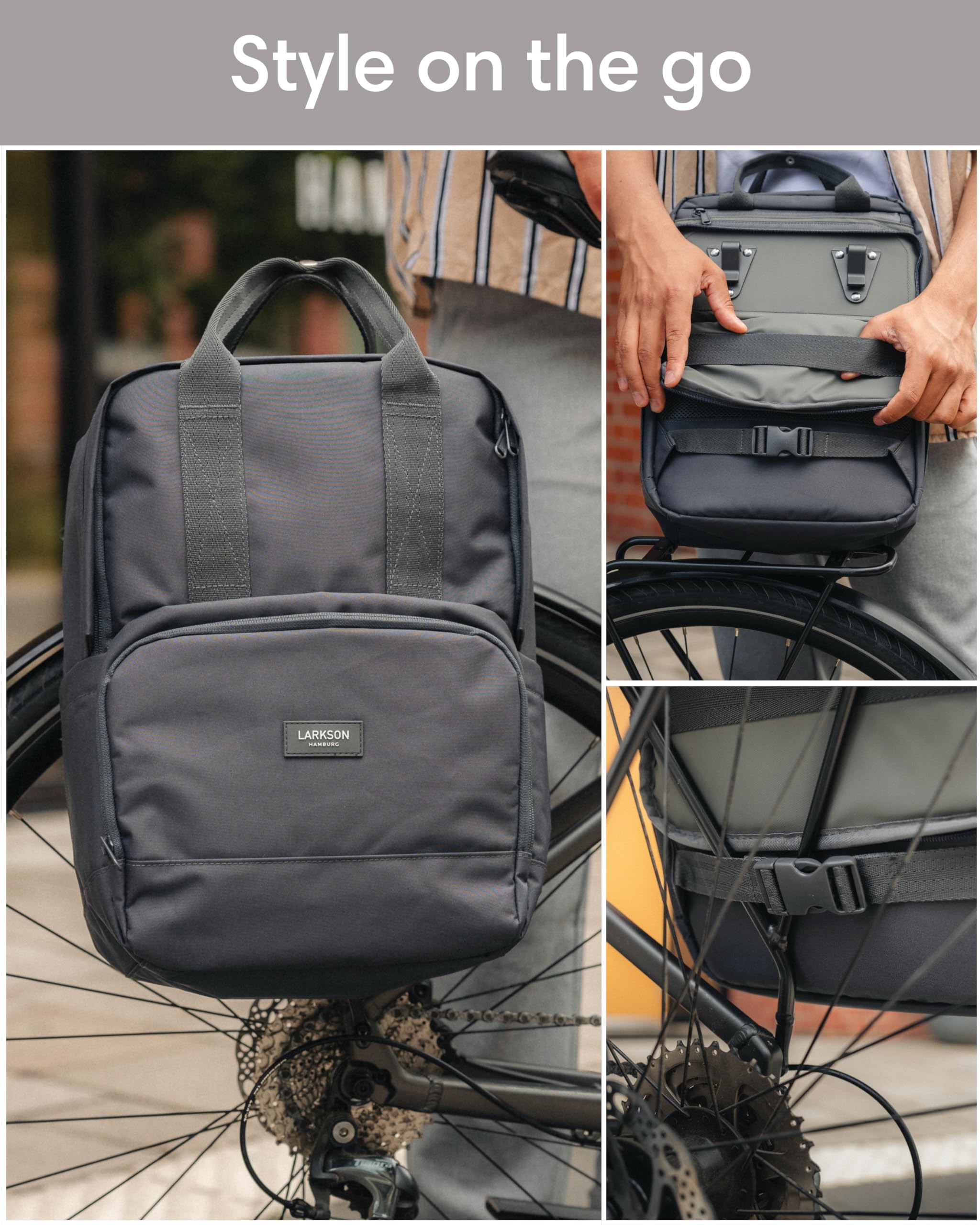 LARKSON 2-in-1 Bike Pannier Bag & Backpack | Blue Recycled Material