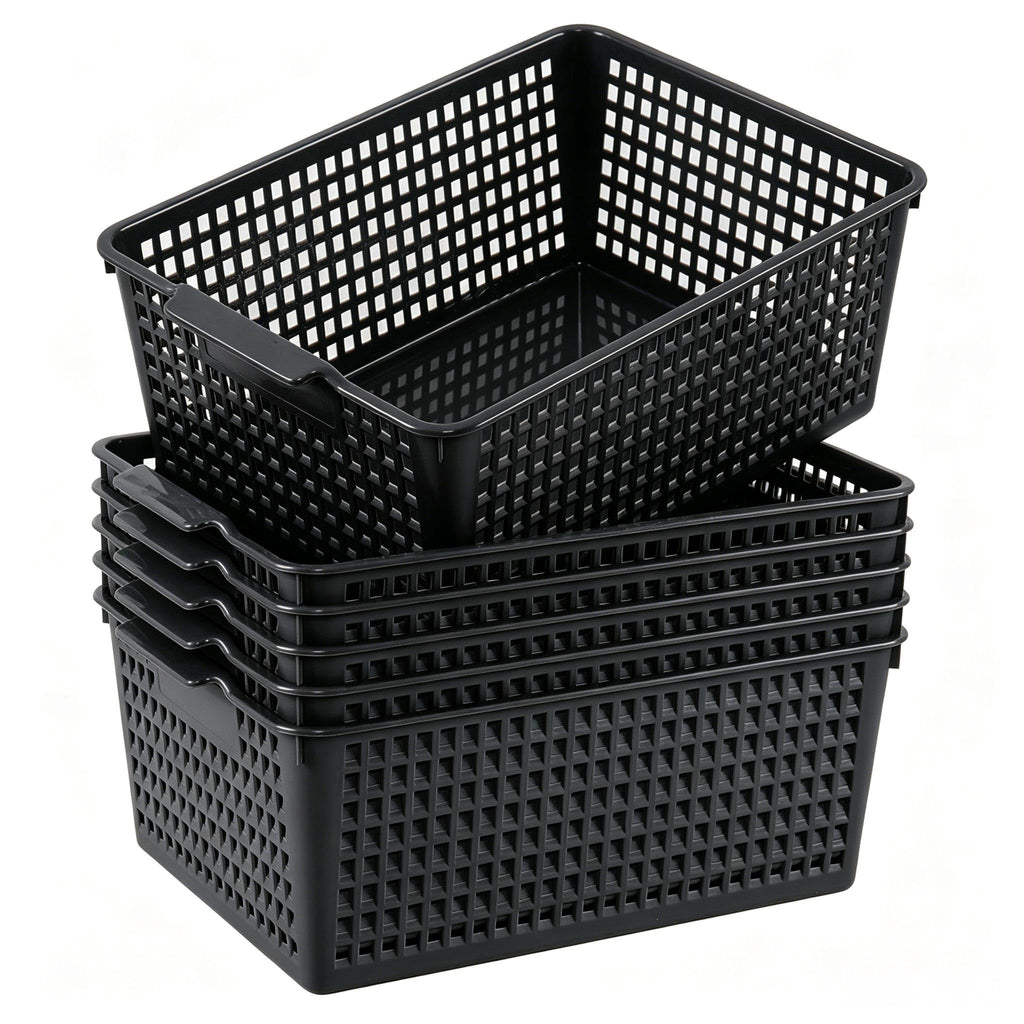 Loiycg 6 Packs Plastic Weave Storage Baskets, Kitchen Organiser Box, Black