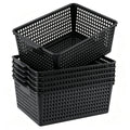 Loiycg 6 Packs Plastic Weave Storage Baskets, Kitchen Organiser Box, Black