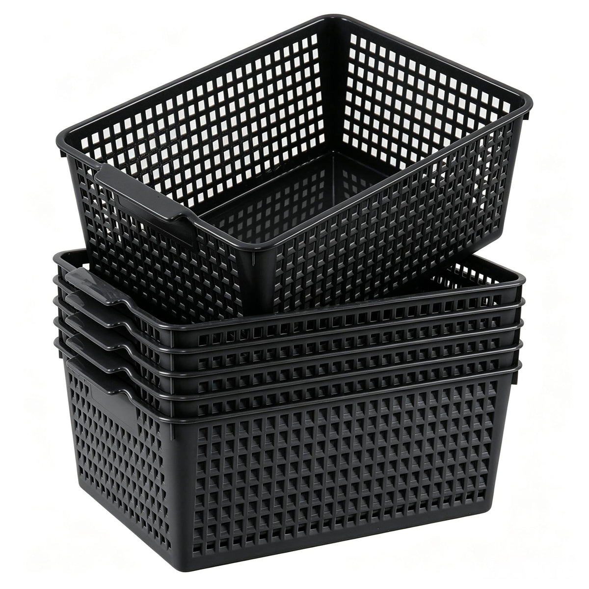 Loiycg 6 Packs Plastic Weave Storage Baskets, Kitchen Organiser Box, Black