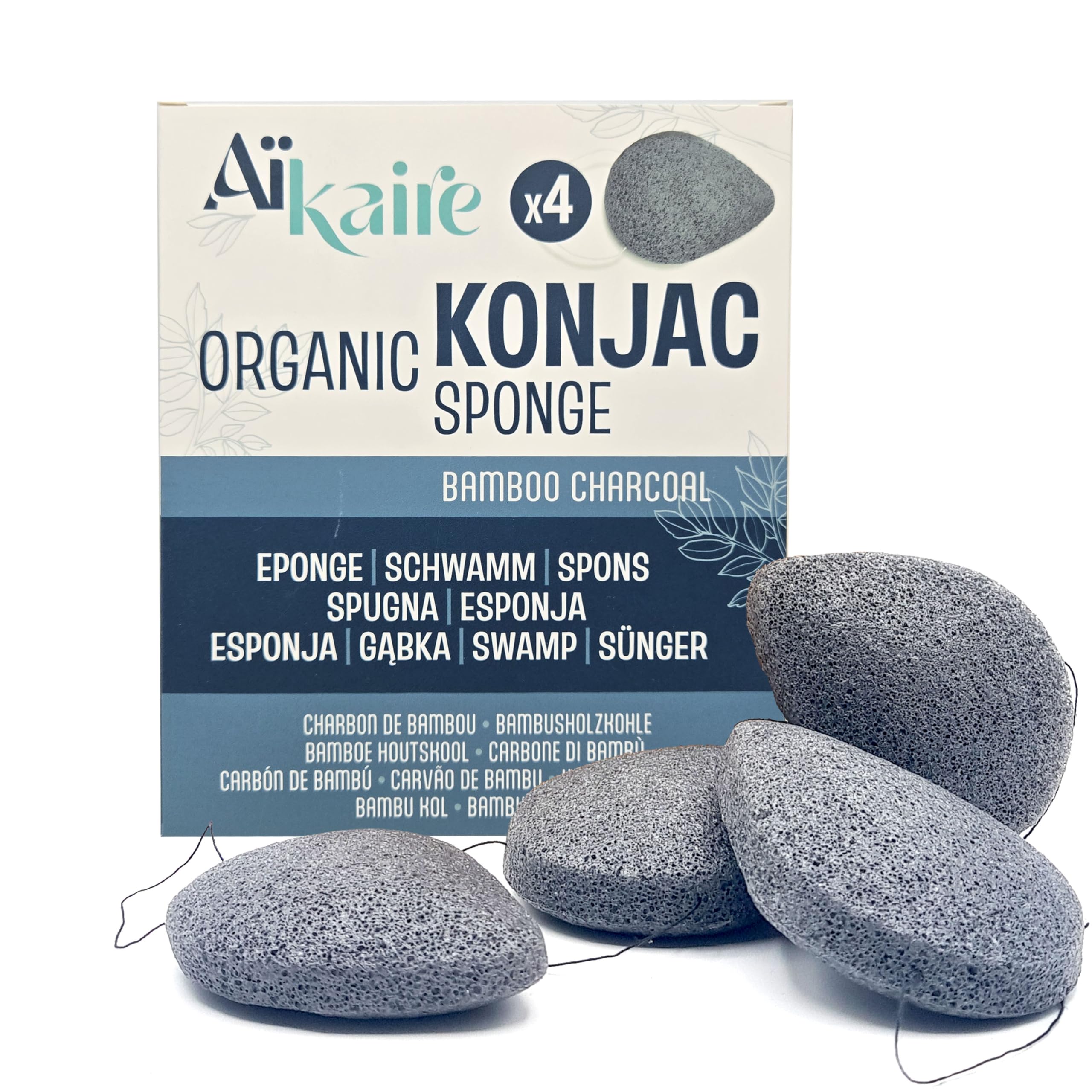 Organic Konjac Face Sponge with Activated Carbon | 4 Pack