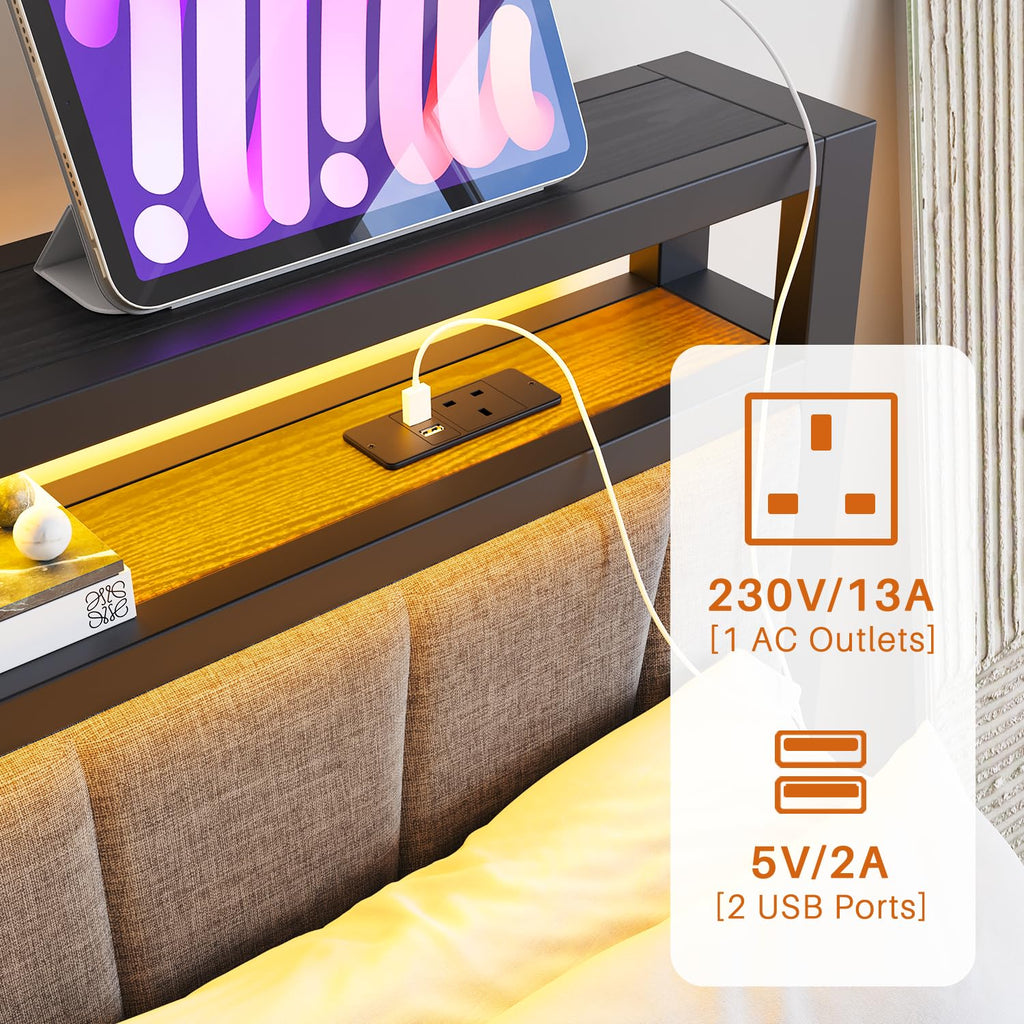 BORPHOM Double Bed Frame with Storage and LED Lights,4ft6 Metal Platform Bed Frame Double Size Bed Base with Charging Station,Mattress Base,Strong - image 5