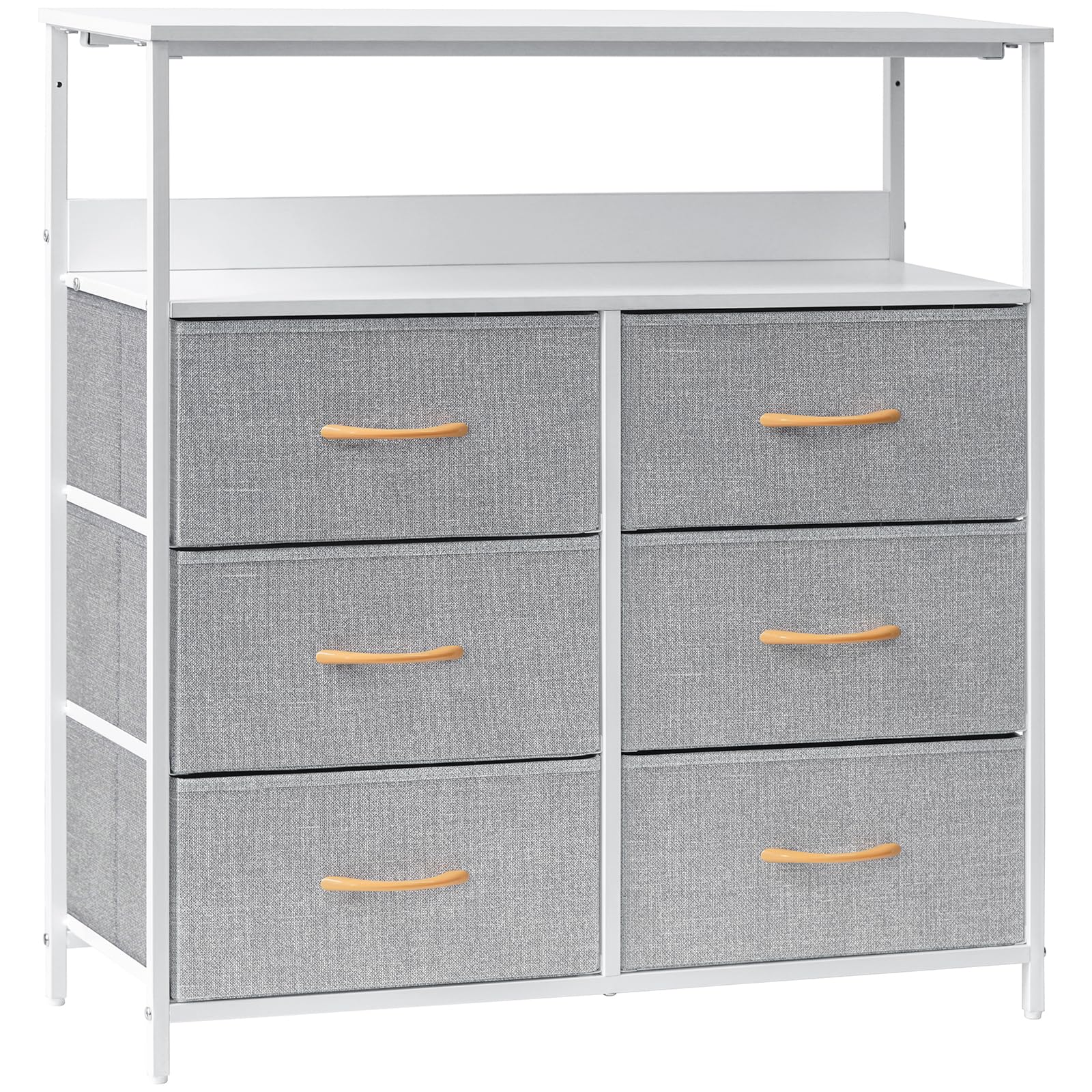LYNCOHOME 6 Drawer Chest of Drawers | Fabric Storage Dresser with Wood Top