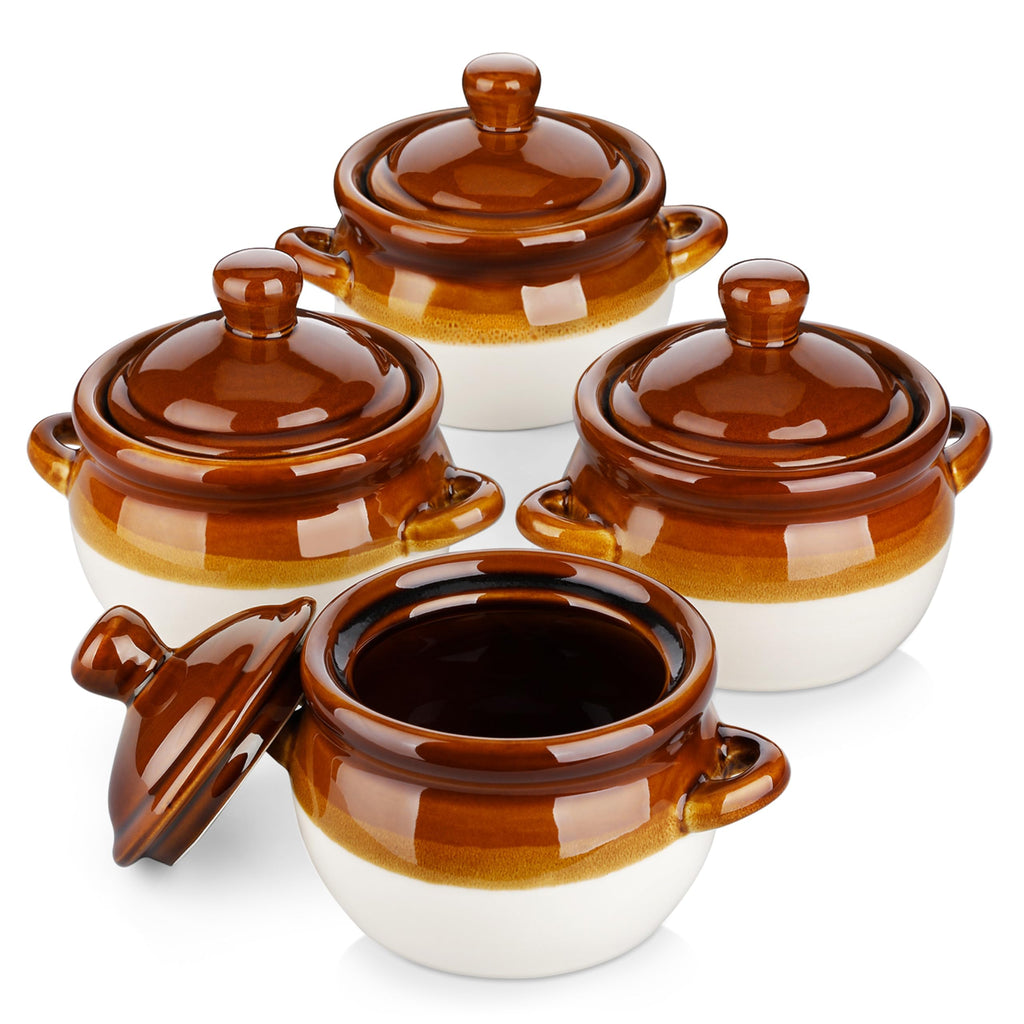LOVECASA 22 Oz Ceramic French Onion Soup Bowls with Handles and Lids