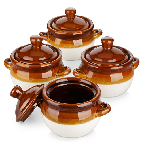 LOVECASA 22 Oz Ceramic French Onion Soup Bowls with Handles and Lids