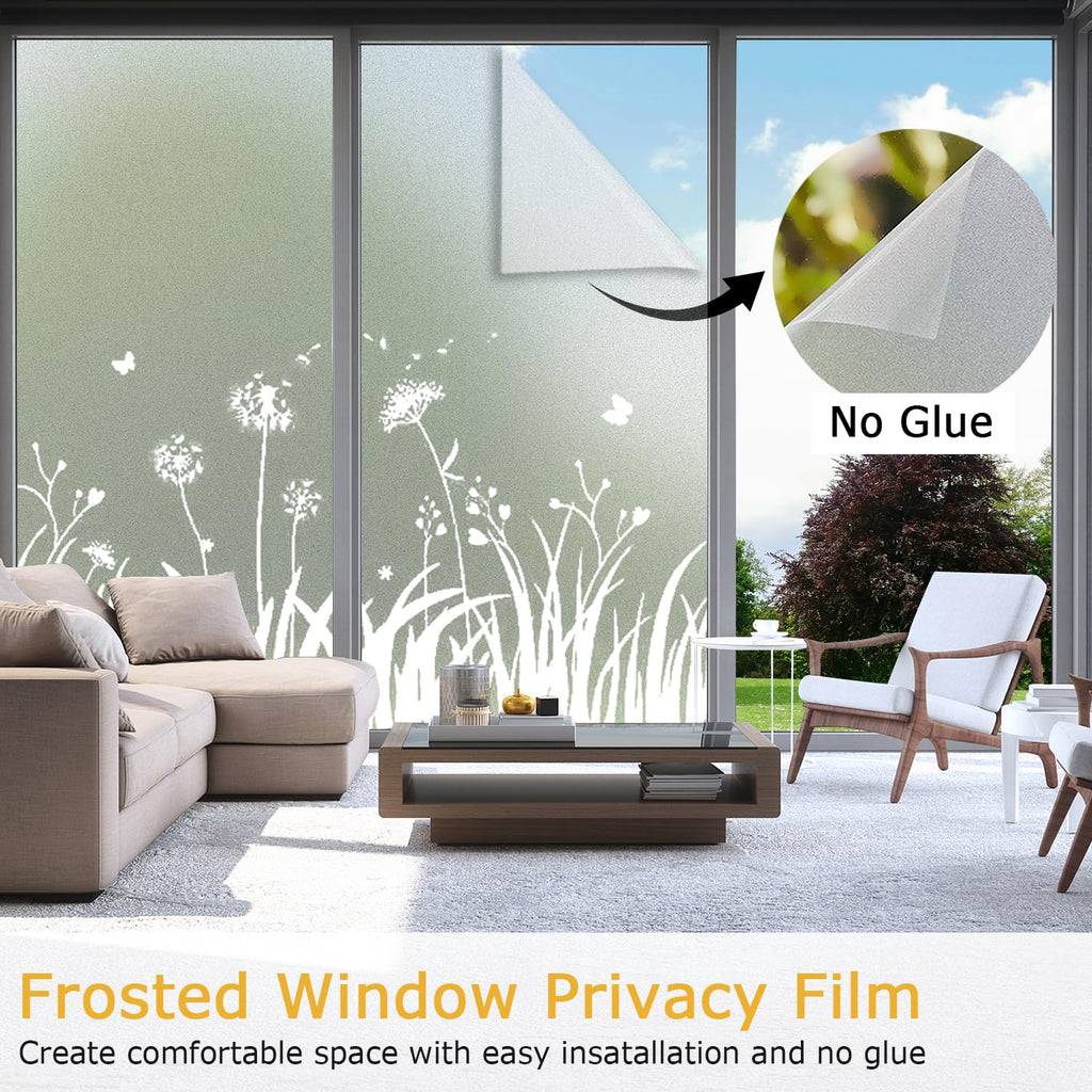 Linarun Dandelion Frosted Window Privacy Film - Static Cling 90x400cm