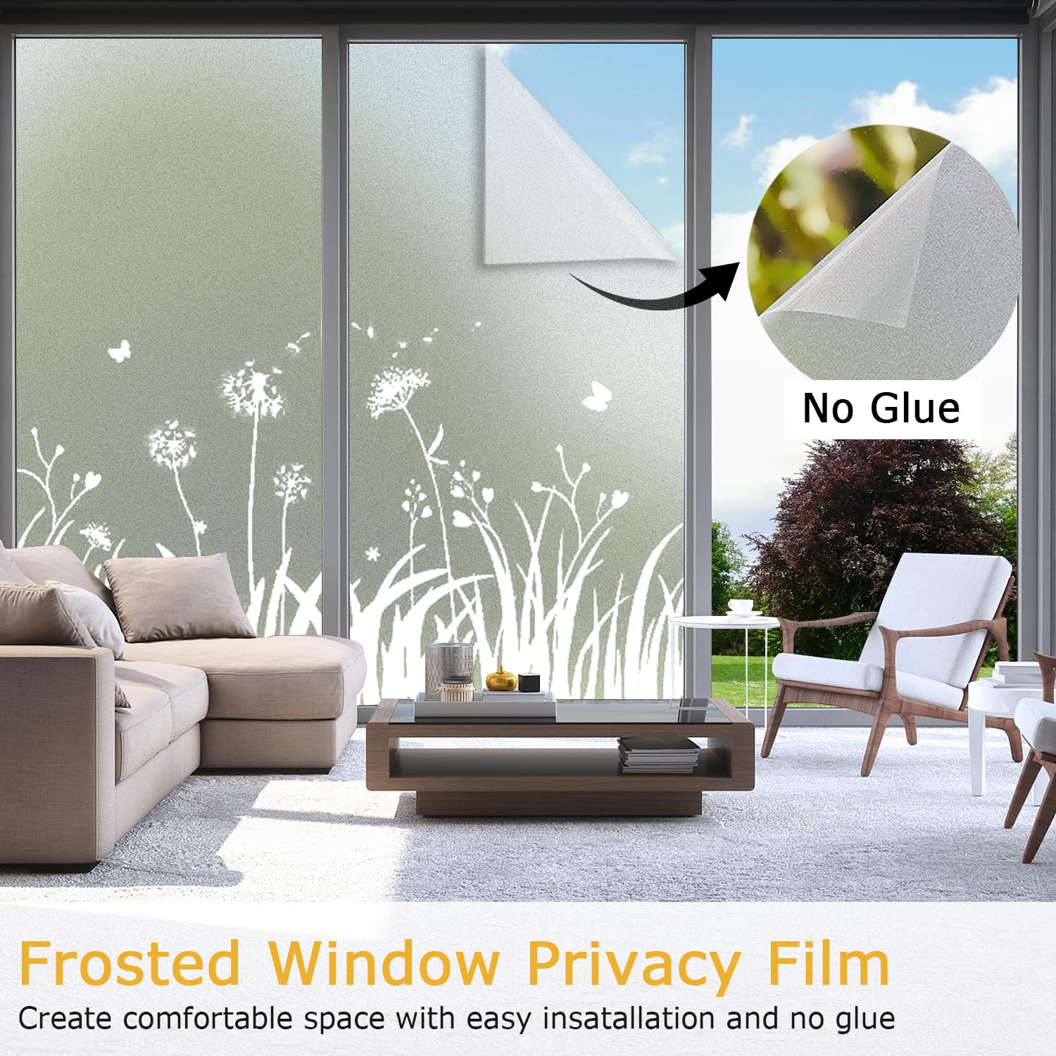 Linarun Dandelion Frosted Window Privacy Film - Static Cling 90x400cm