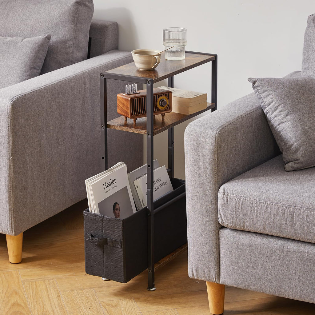 Aibiju Narrow Side Table – 3-Tier Slim End Table with Storage Basket