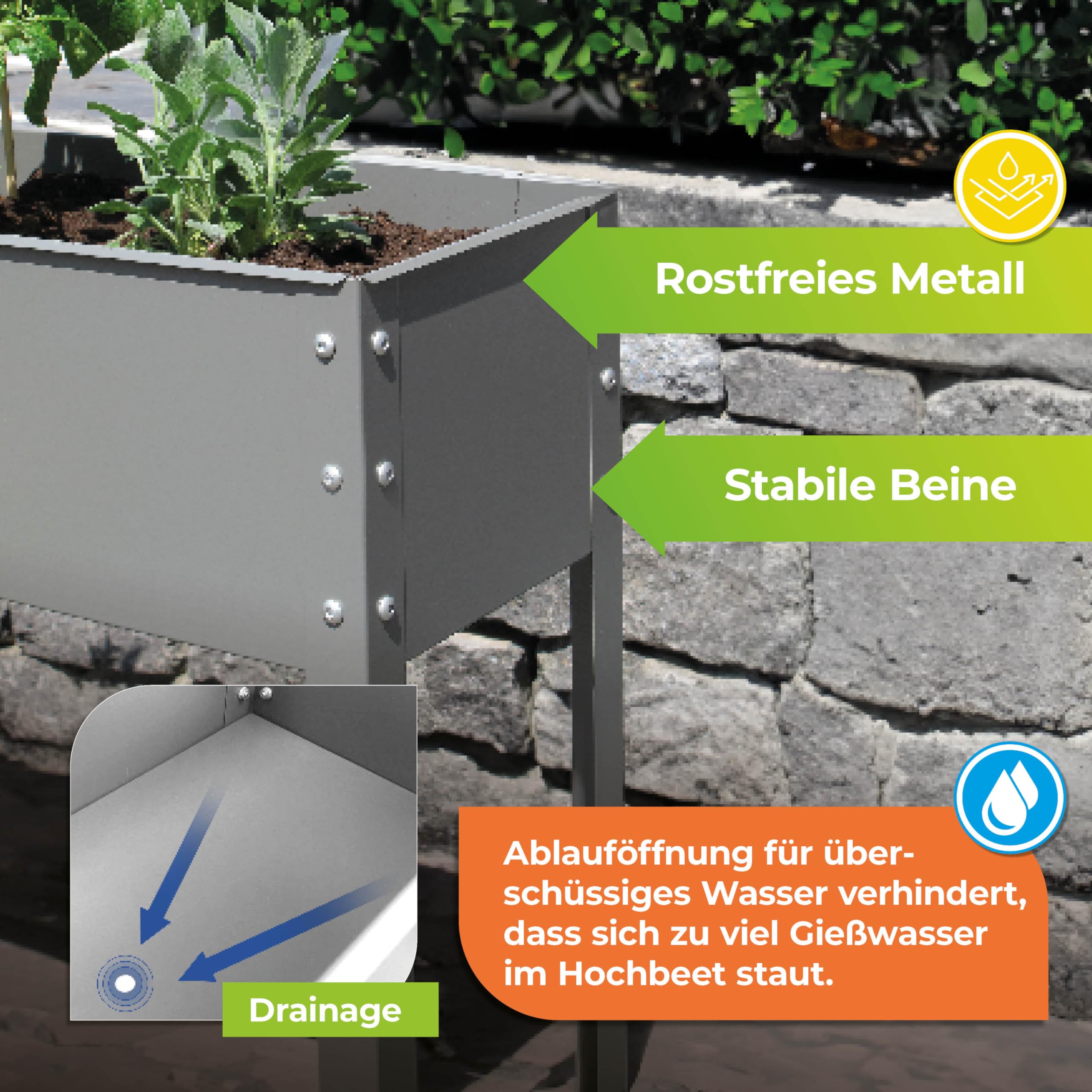 Bio Green Freising Metal Raised Planting Bed – Grey Galvanized Steel