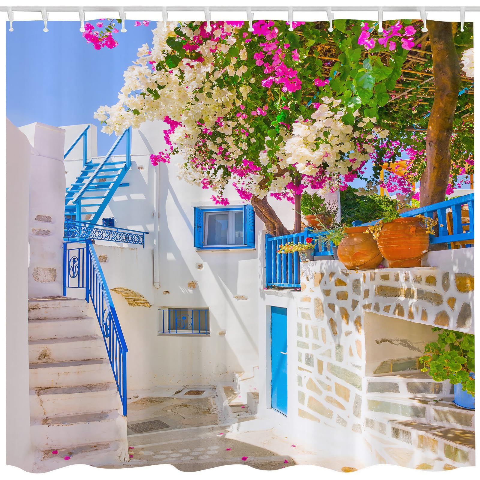JOOCAR Greek Architecture Shower Curtain | Waterproof Polyester Fabric