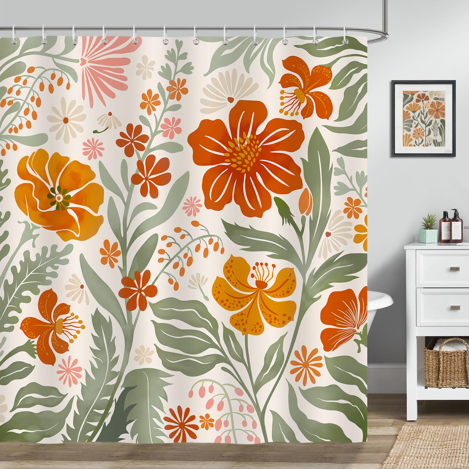Bonhause Boho Floral Shower Curtain | Waterproof Polyester, 180x180cm