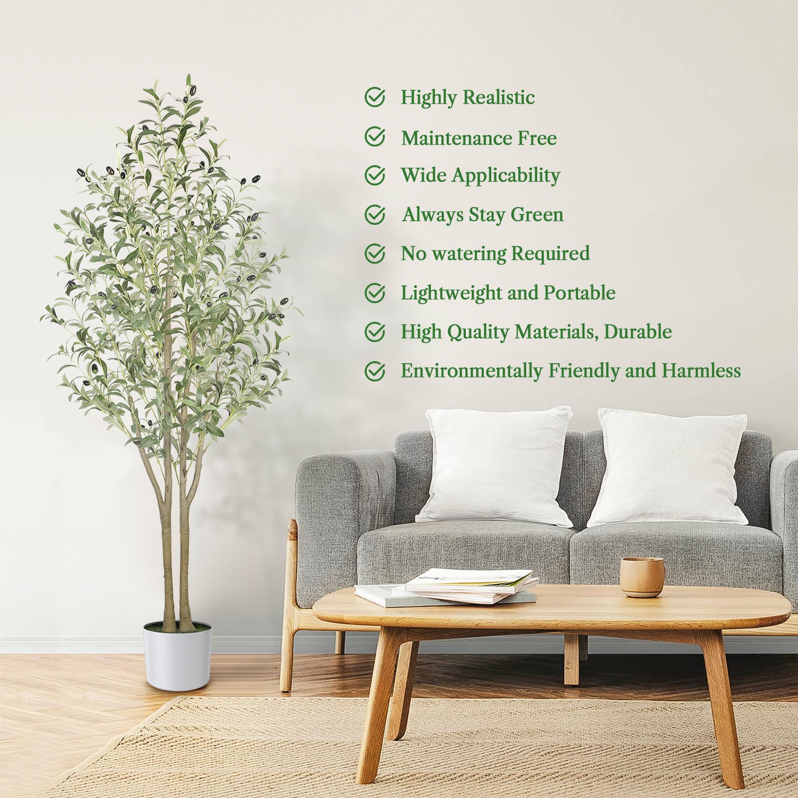 Alupssuc 5FT Artificial Olive Tree | Faux Potted Plant with Wood Trunk