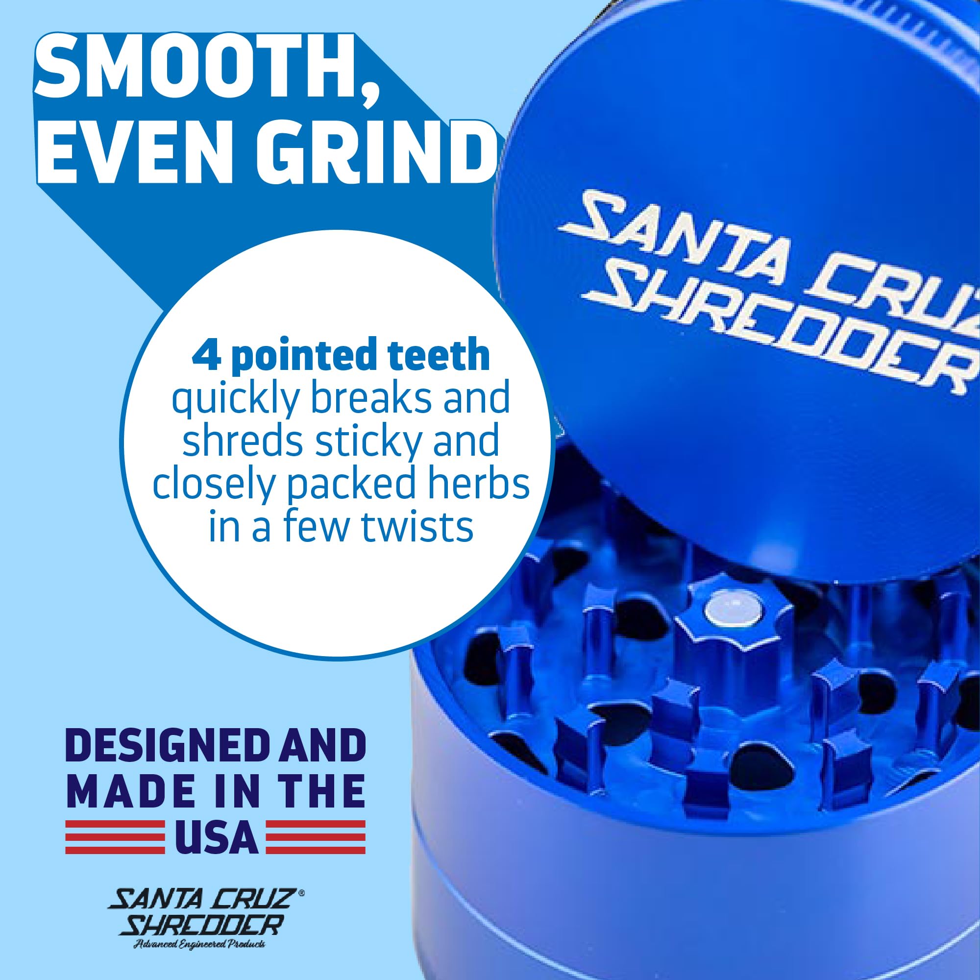 Santa Cruz Shredder 3-Piece Medium Herb Grinder | Blue Aluminum 2.125"